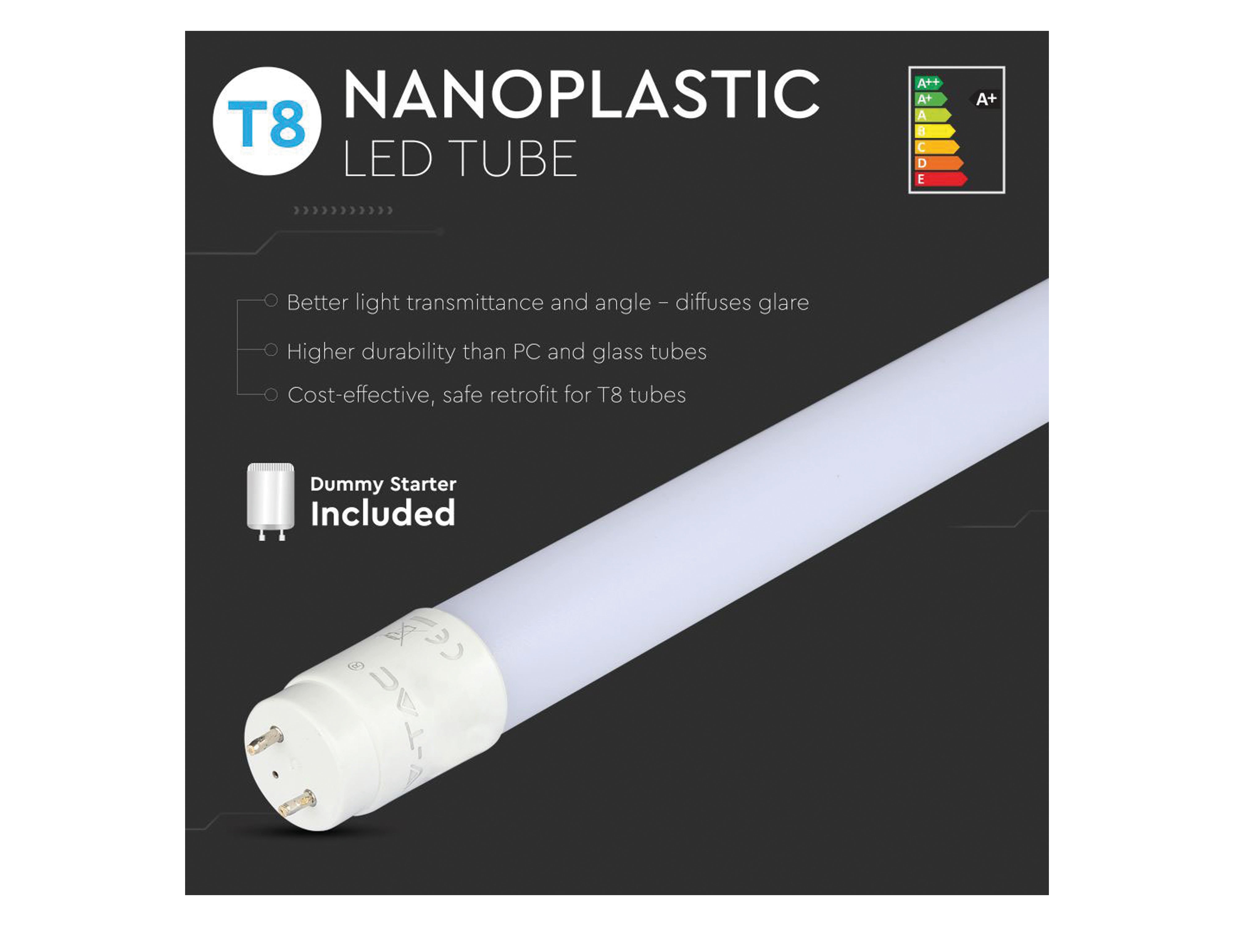 V-TAC LED-Röhre VT-1277, EEK: G, 18 W, 1600 lm, G13, 3000 K, 120 cm
