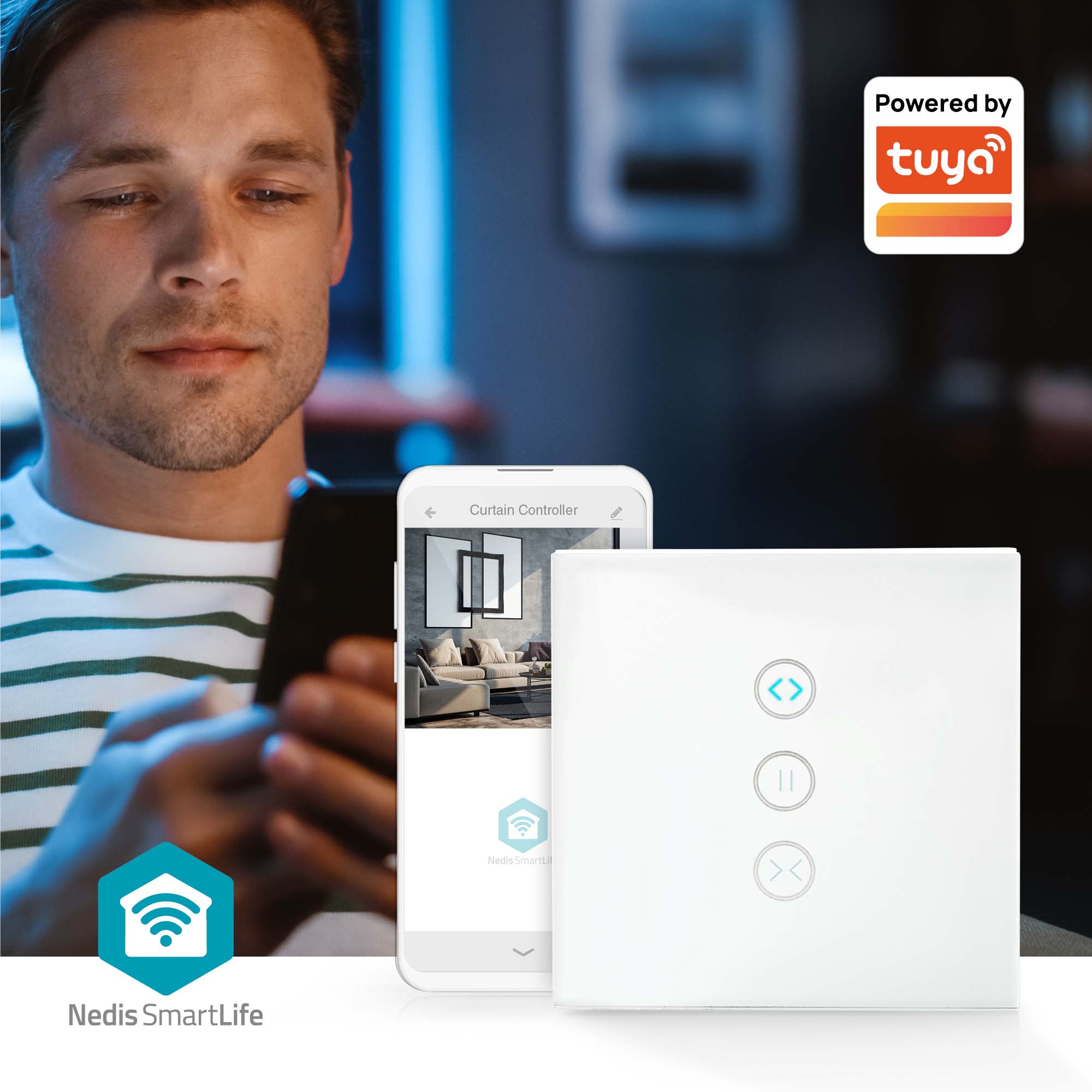 NEDIS Wandschalter SmartLife, Vohänge, Rolläden und Sonnenblenden, weiß