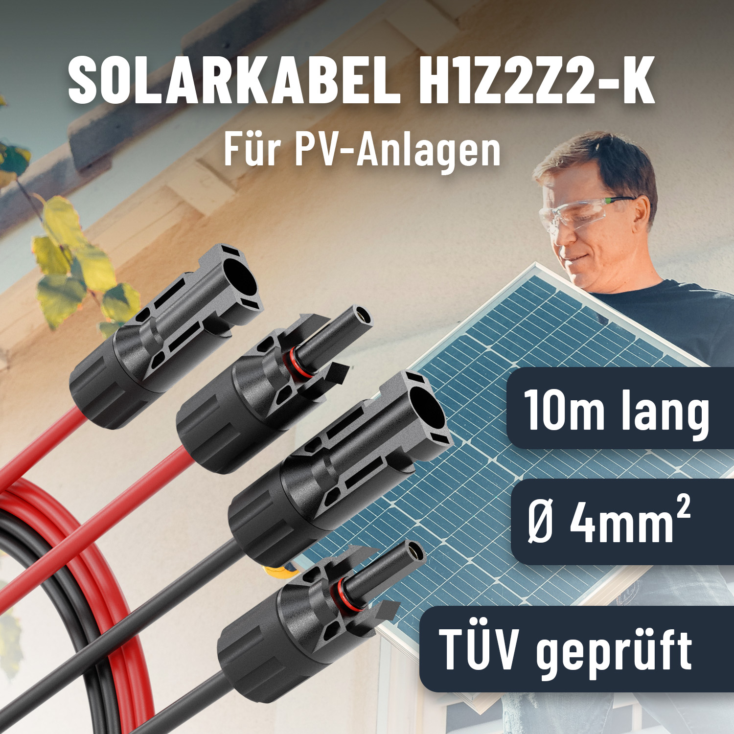 ABSINA Solarkabel-Set 910003, MC4, 2x 10 m, 4 mm²