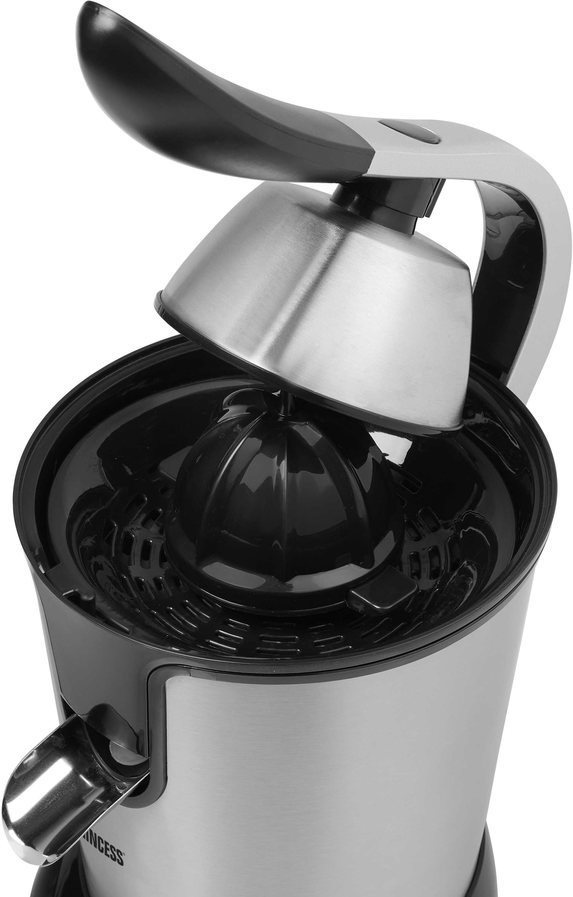 PRINCESS Edelstahl-Zitrusfruchtpresse, 2 Presskegel, mit Filter, 100 W PRINCESS Edelstahl-Zitrusfruchtpresse, 2 Presskegel, mit Filter, 100 W