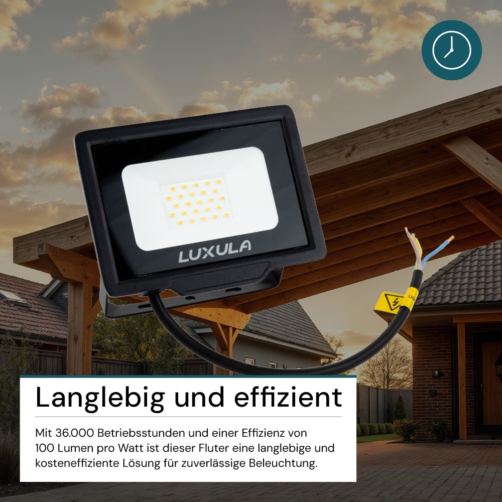 LUXULA LED-Fluter, EEK: F, 20W, 2000lm, 3000K, schwarz