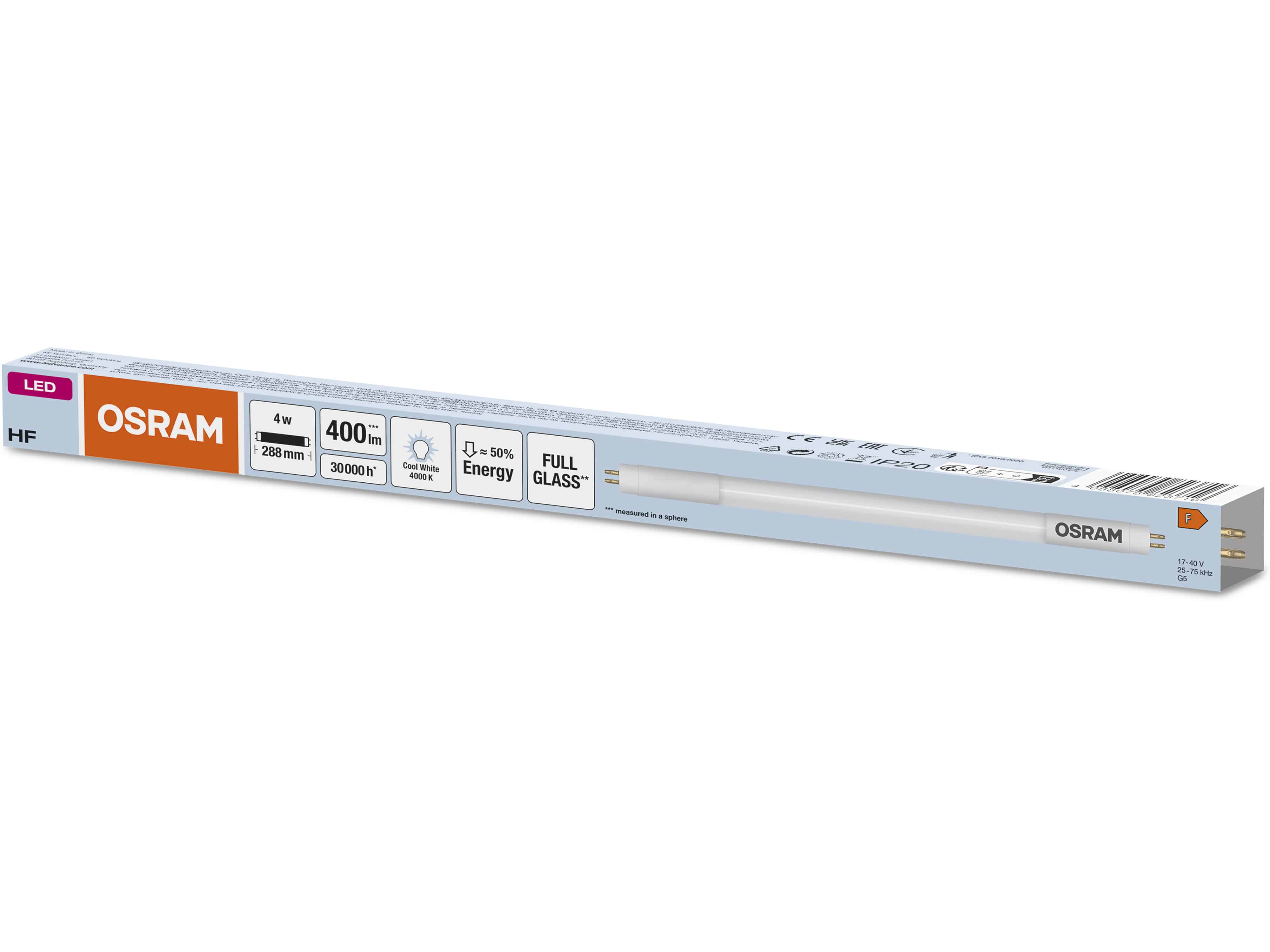 OSRAM LED-Röhre, T5, 288mm, G5, EEK: F, 4W, 400lm, 4000K OSRAM LED-Röhre, T5, 288mm, G5, EEK: F, 4W, 400lm, 4000K