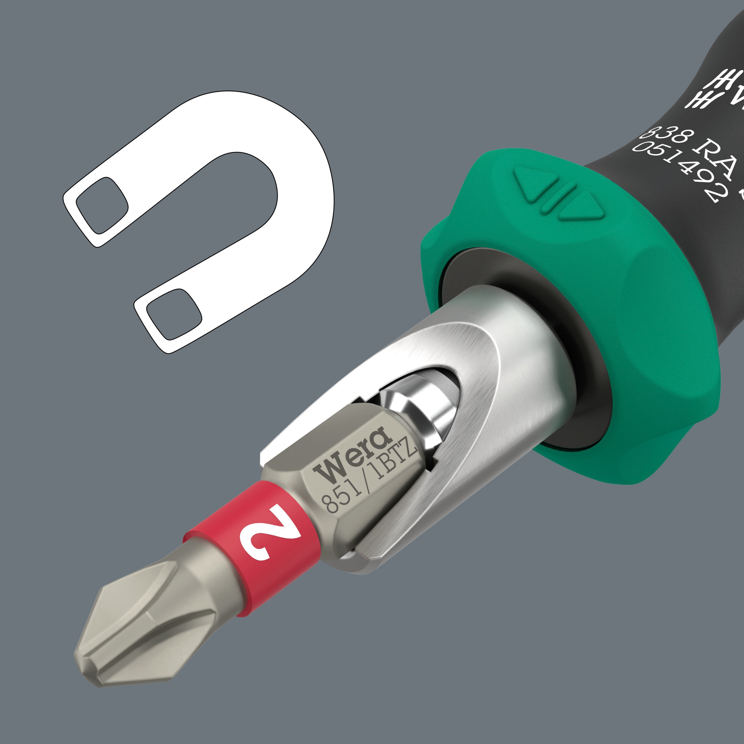 WERA Bits-Handhalter mit Ratschenfunktion, 838 RA S, 05051492001, 1/4"