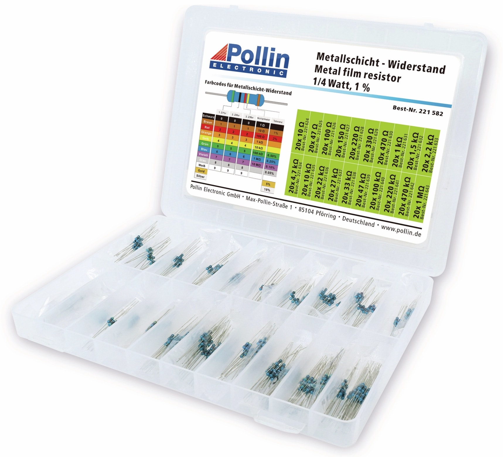 Widerstands Sortiment Metallschicht 400 Stk., 0,25 W, 1% Widerstands Sortiment Metallschicht 400 Stk., 0,25 W, 1%