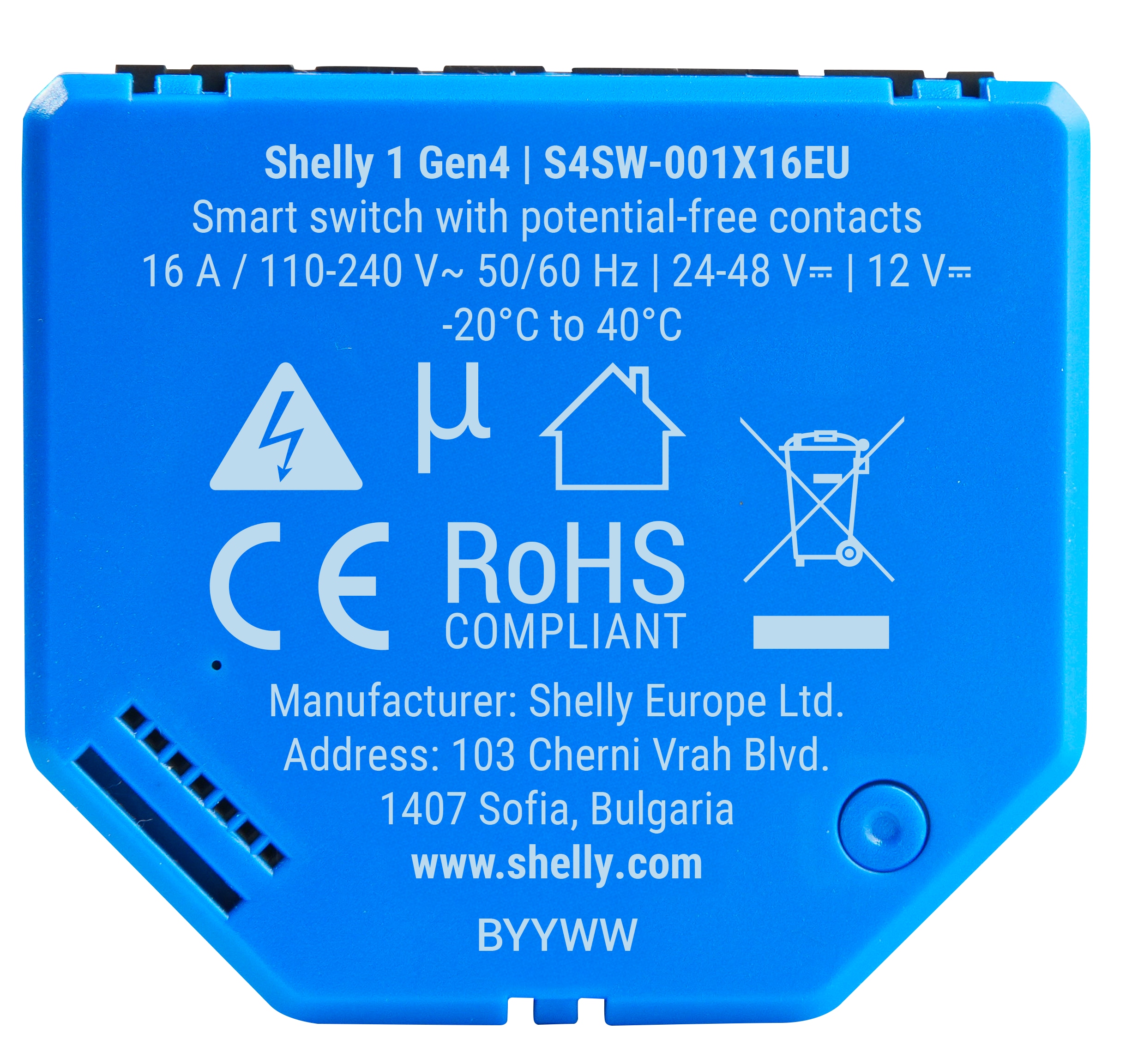 SHELLY Relais 1 Gen4, 16 A, WLAN, Bluetooth, blau