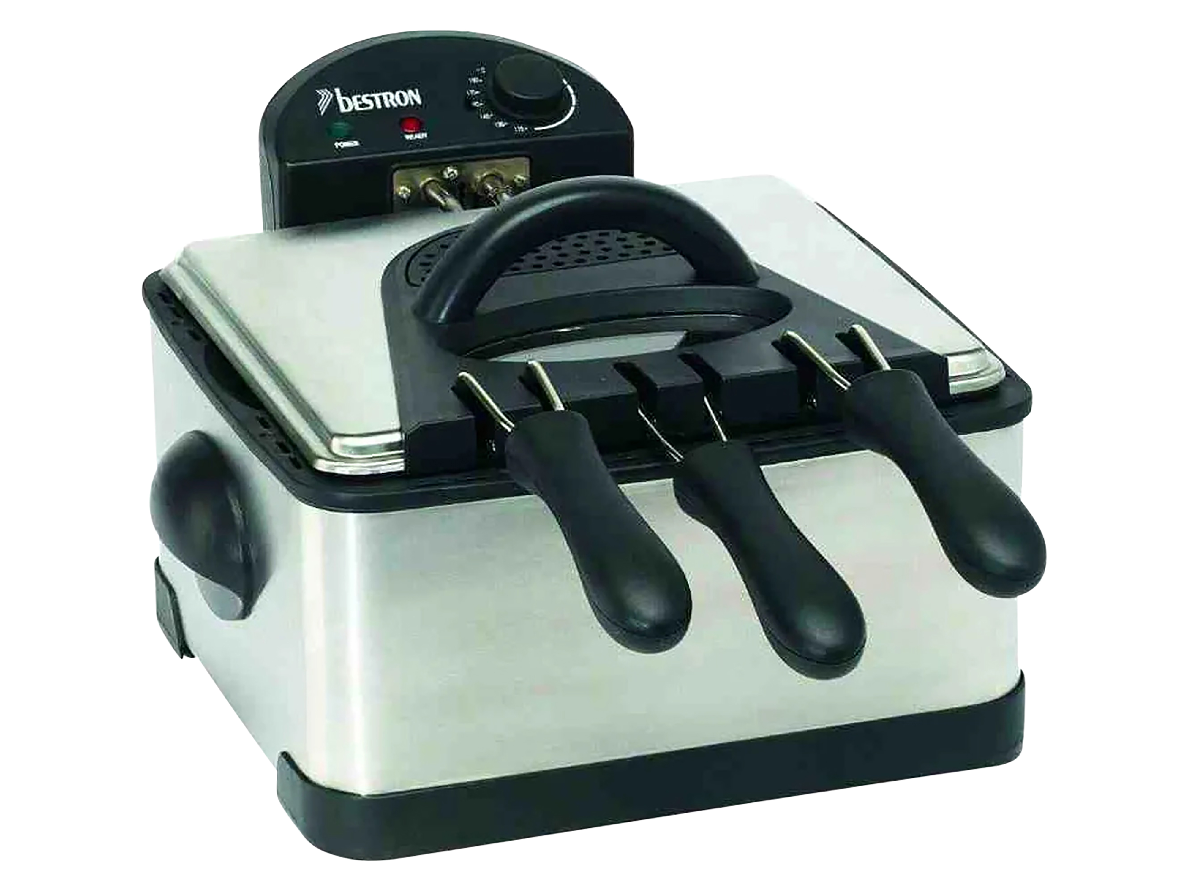 BESTRON Öl-Fritteuse XL DF402, 4,5 L, Cool Zone, 3 Körbe, 2000W, silber
