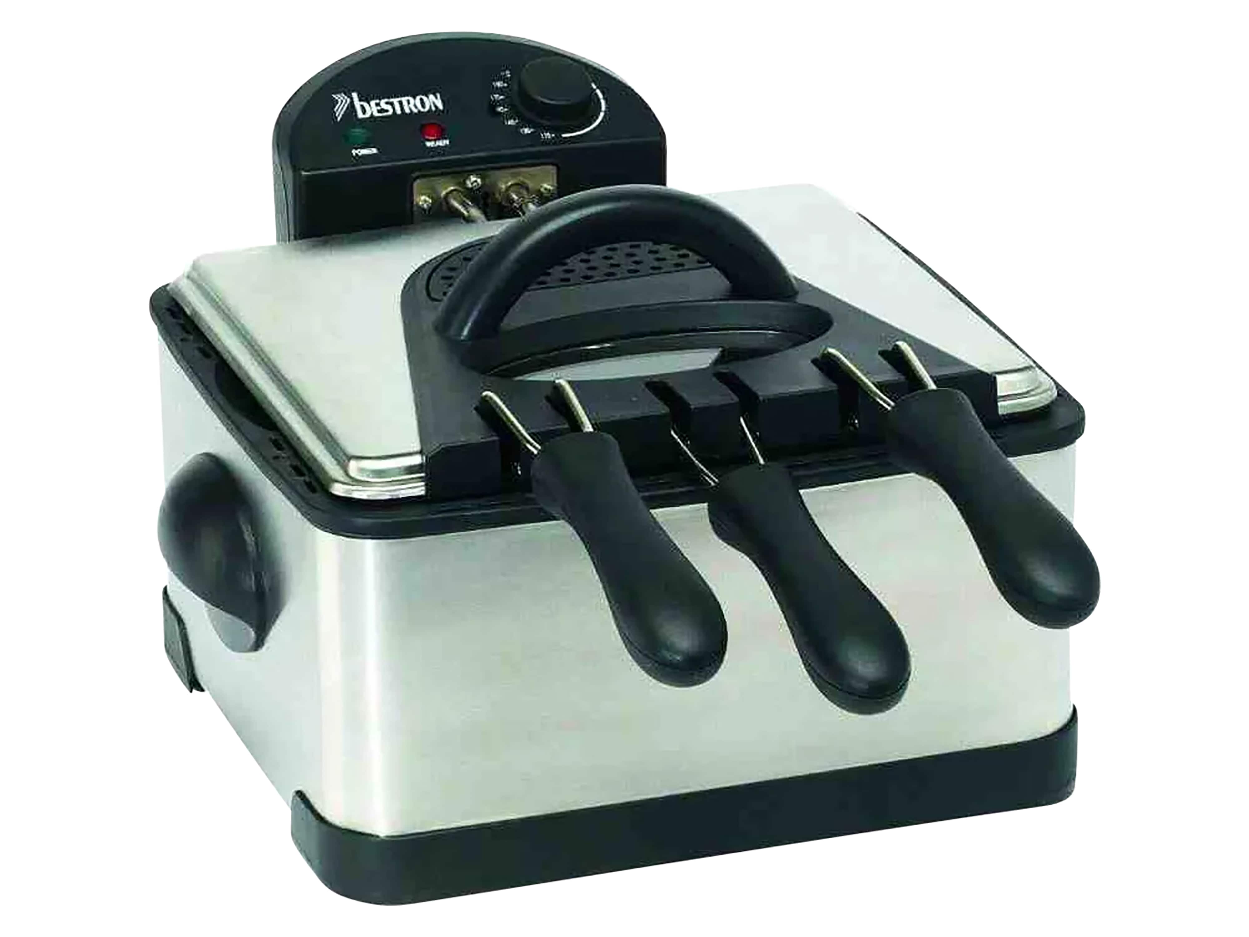 BESTRON Öl-Fritteuse XL DF402, 4,5 L, Cool Zone, 3 Körbe, 2000W, silber