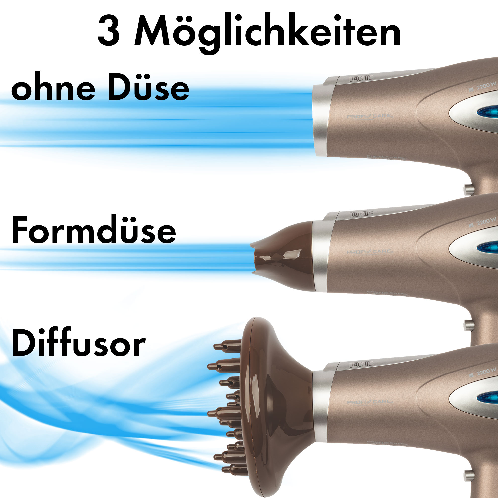 PROFICARE Haartrockner PC-HTD 3113, Ionisierungsfunktion, 2200W, braun