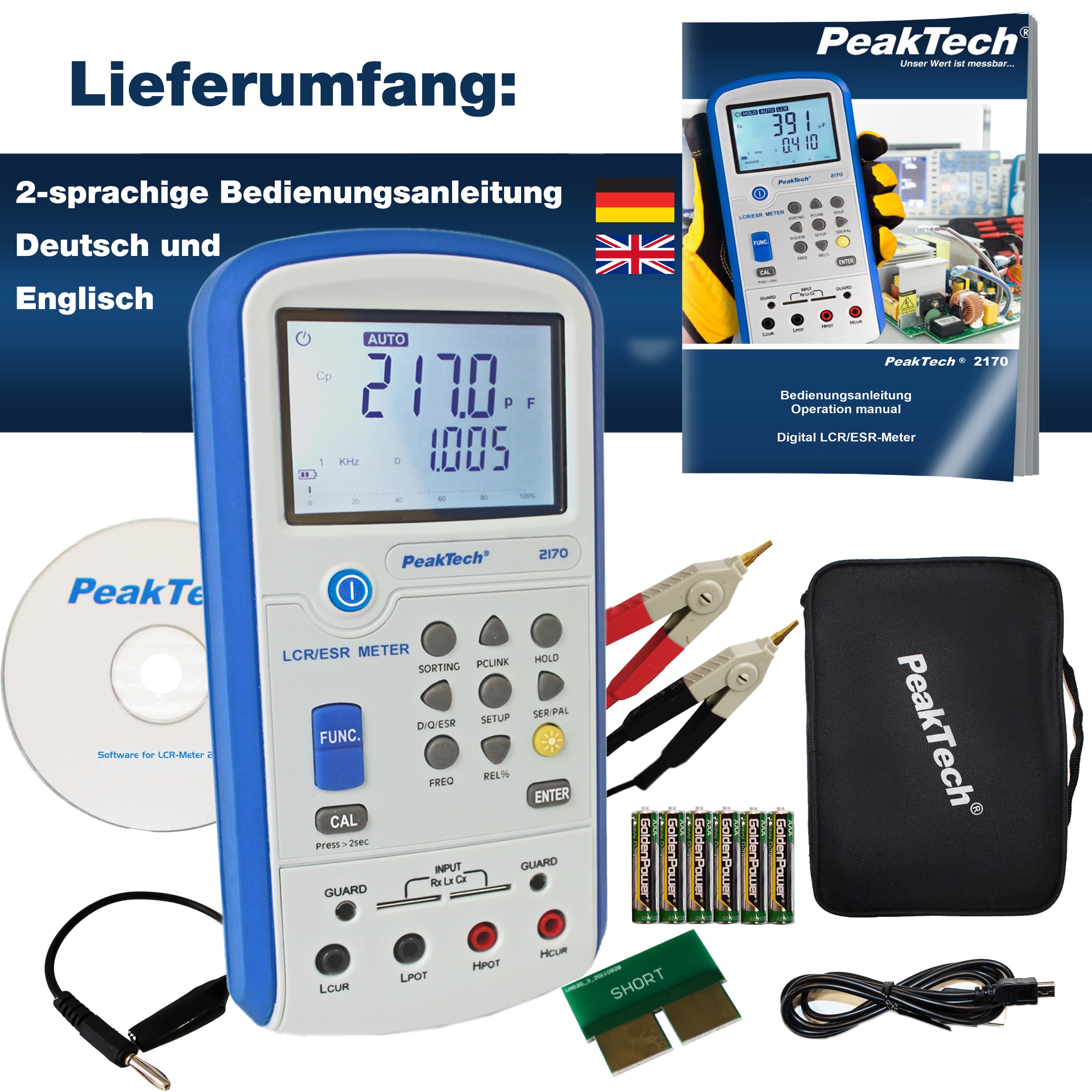 PEAKTECH LCR-/ESR Meter, P 2170, 100 Hz - 100 kHz, mit USB