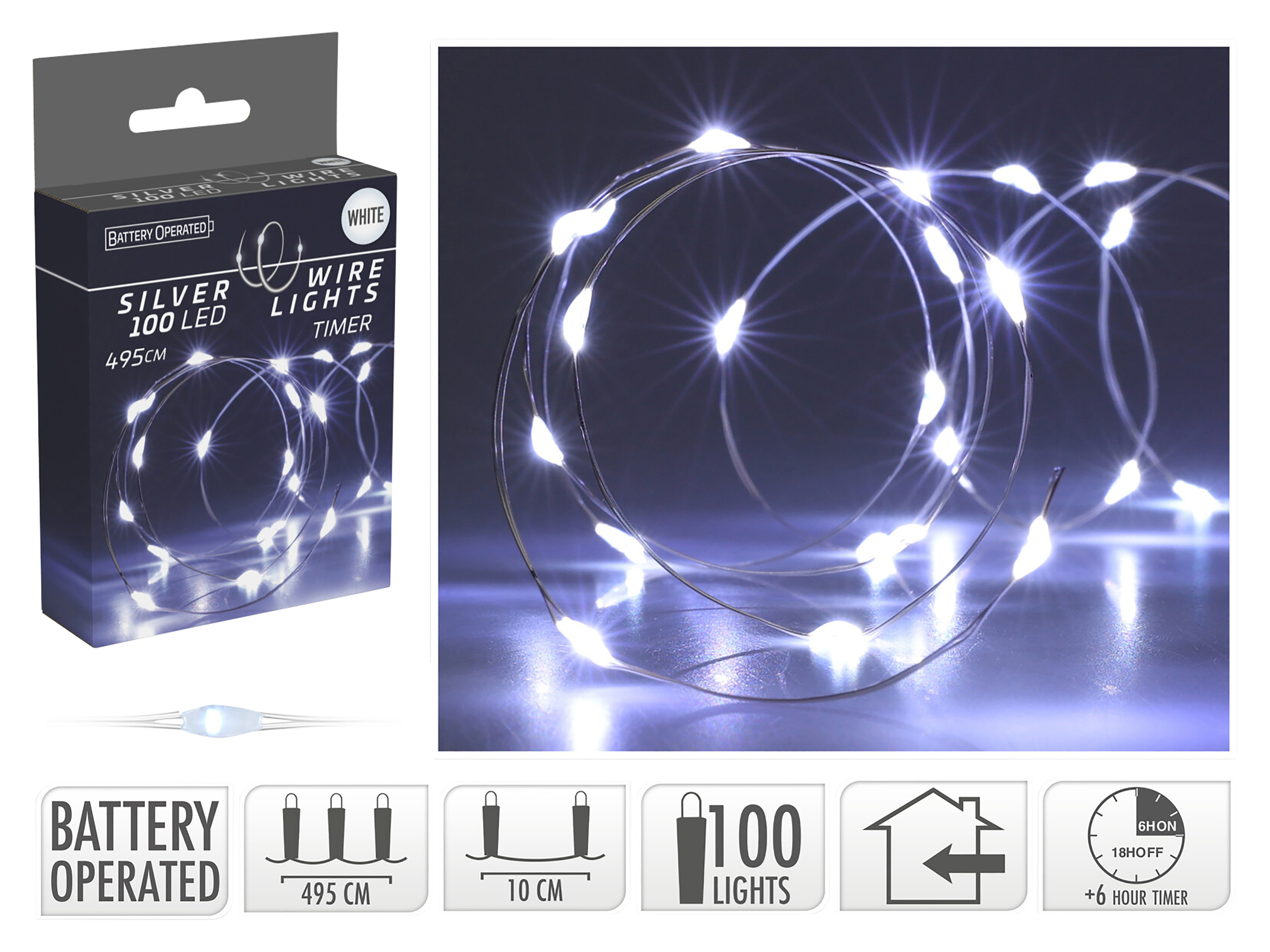 LED-Lichterkette, Silberdraht, 100 LEDs, kaltweiß