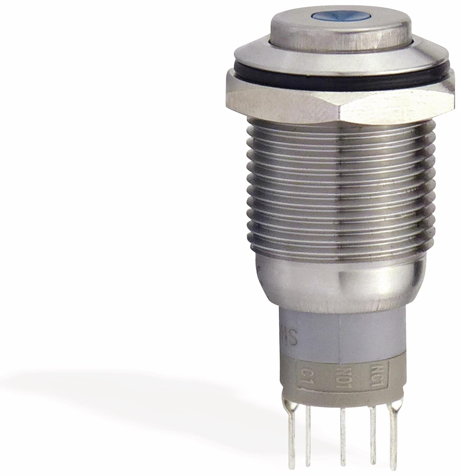Metalltaster 16 mm mit LED Punktbel. weiss, 1 x UM, 250 V~, 3 A