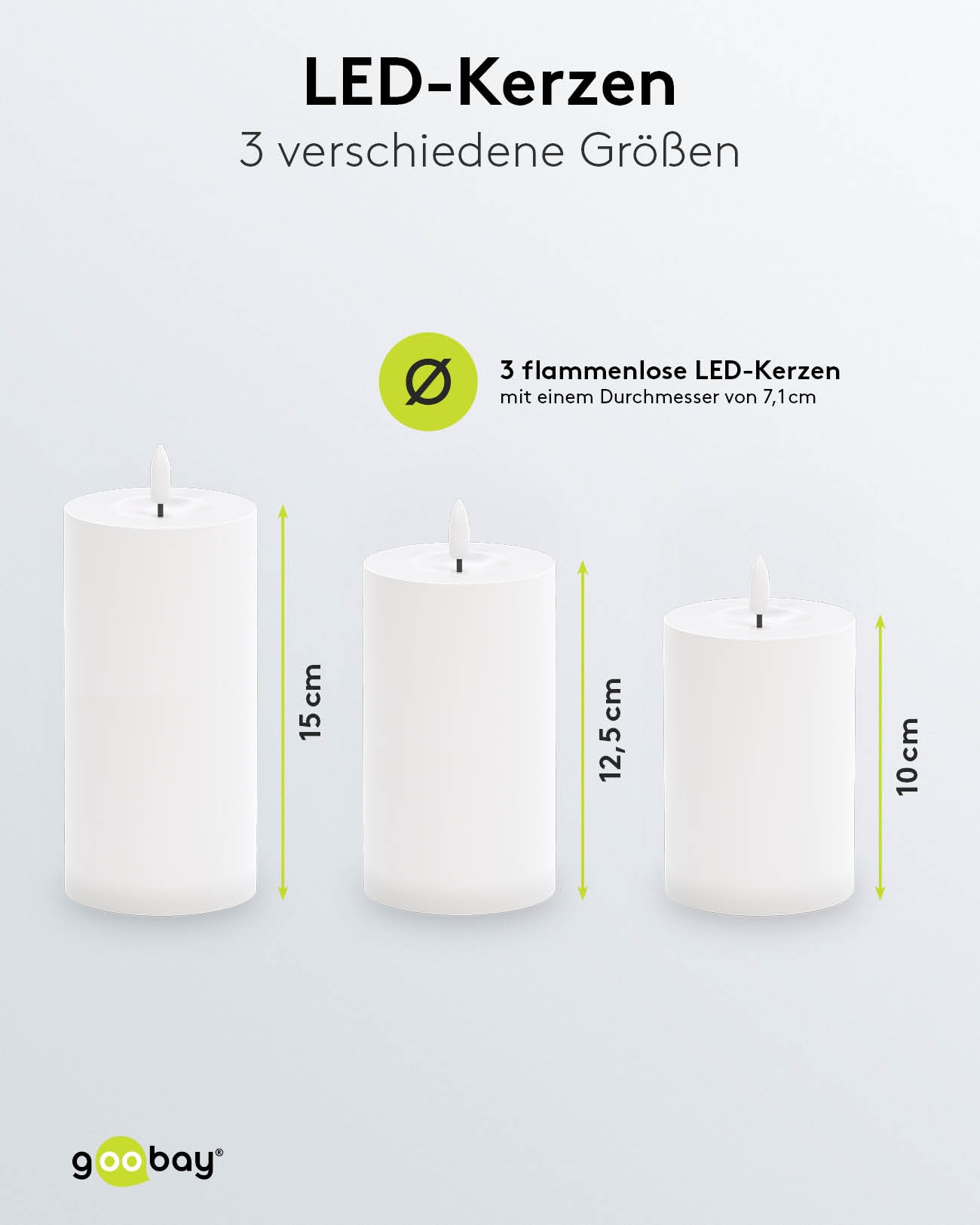 GOOBAY LED-Kerzen 64786, 3er Set, mit Fernbedienung, warmweiß