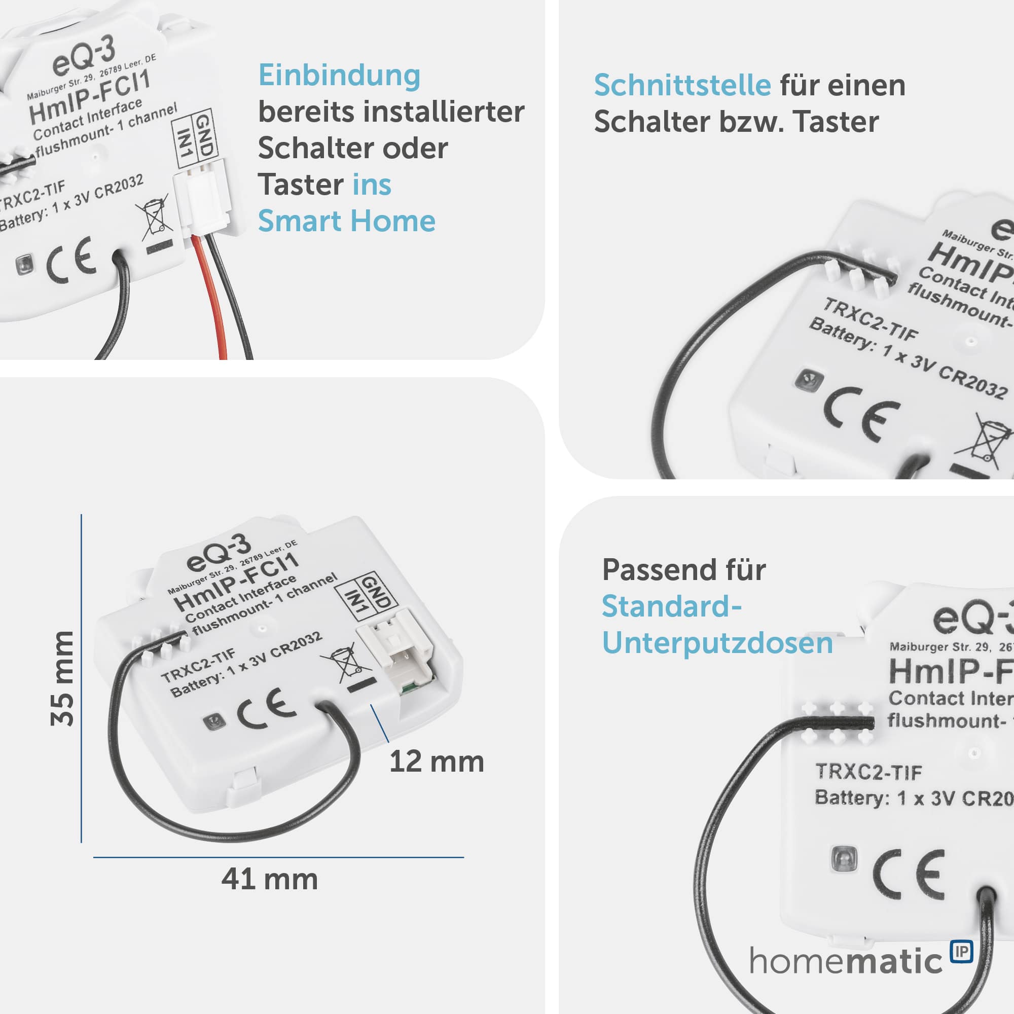 HOMEMATIC IP Smart Home 153489A0 Kontakt-Schnittstelle, Unterputz, 1-fach