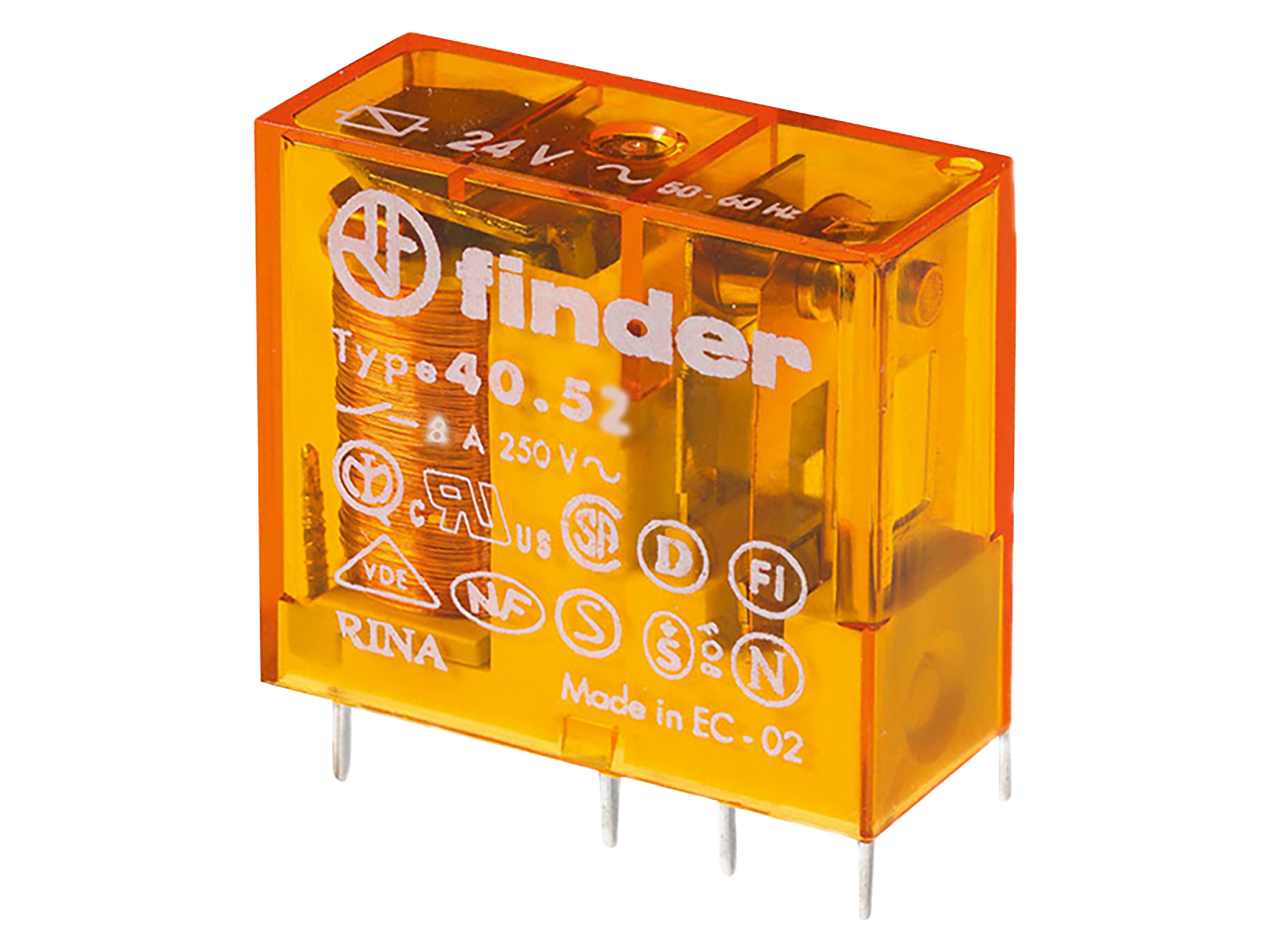 FINDER Steck-/Printrelais, 2 Wechsler für 8 A, Spule 48 V AC 40.52.8.048.0000 FINDER Steck-/Printrelais, 2 Wechsler für 8 A, Spule 48 V AC 40.52.8.048.0000