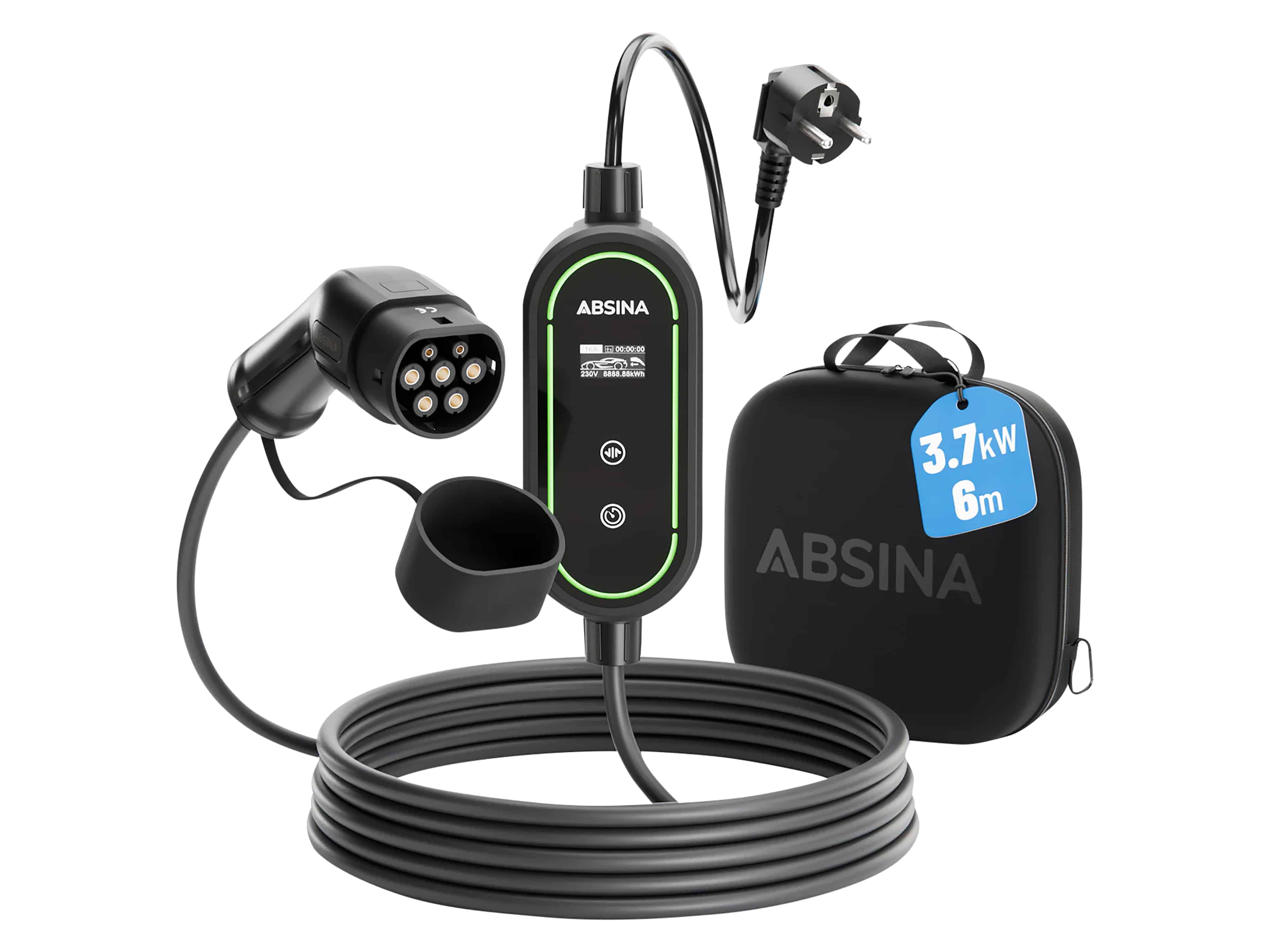 ABSINA EV Ladekabel für Elektroautos, Mode 2, 16 A, 3,7 kW ABSINA EV Ladekabel für Elektroautos, Mode 2, 16 A, 3,7 kW