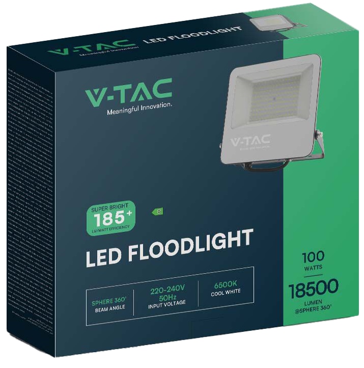 V-TAC LED-Fluter, VT-44105, EEK: B, 100 W, 6500 K, 18500 lm, IP65, schwarz V-TAC LED-Fluter, VT-44105, EEK: B, 100 W, 6500 K, 18500 lm, IP65, schwarz
