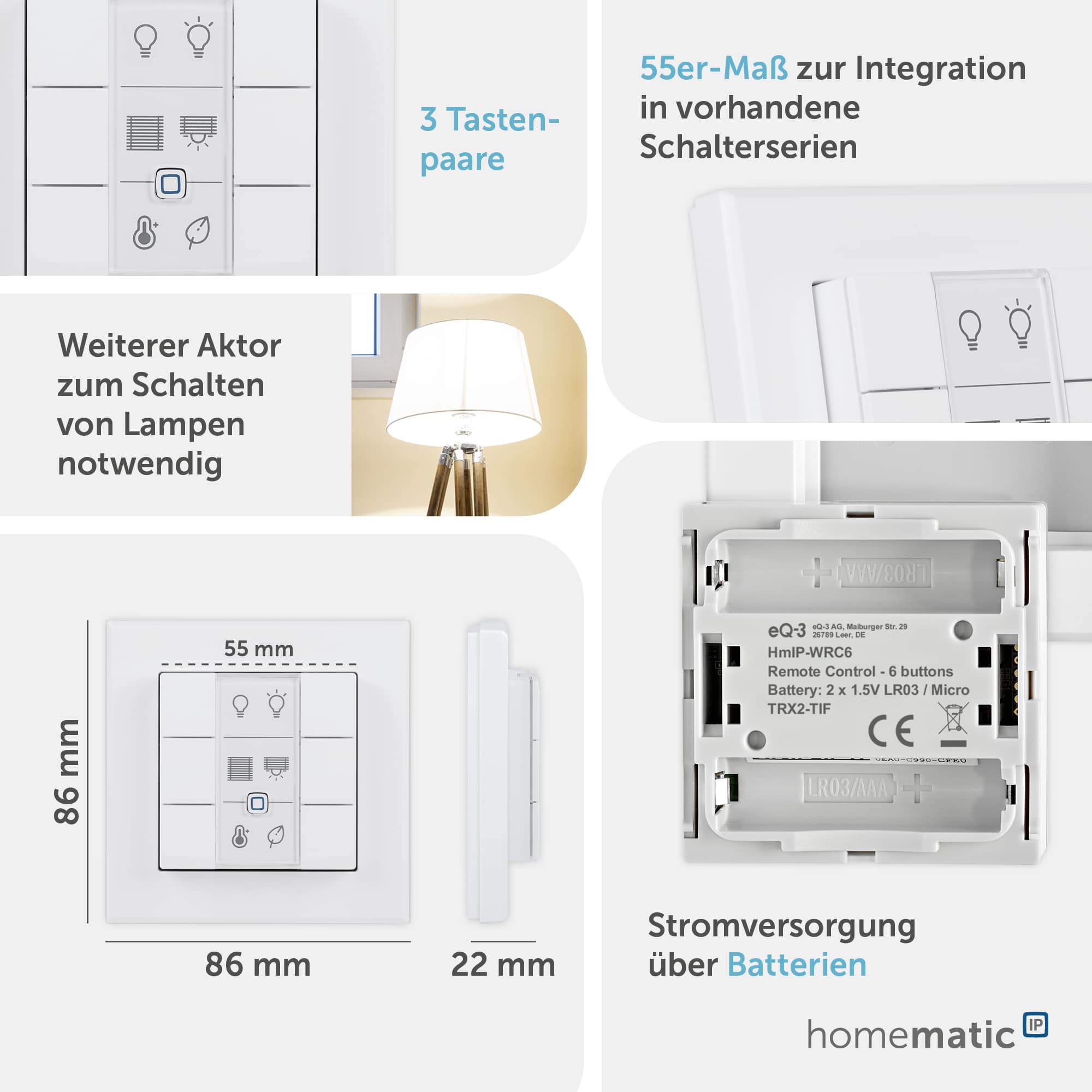 HOMEMATIC IP Smart Home 142308A0 Wandtaster 6-fach