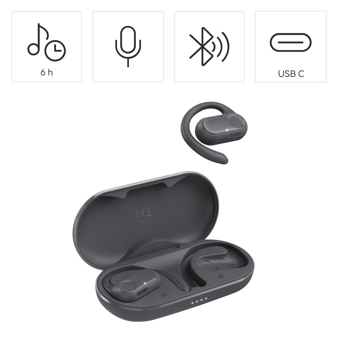 HAMA Kopfhörer Spirit Open, True Wireless Stereo (TWS), Bluetooth, Schwarz