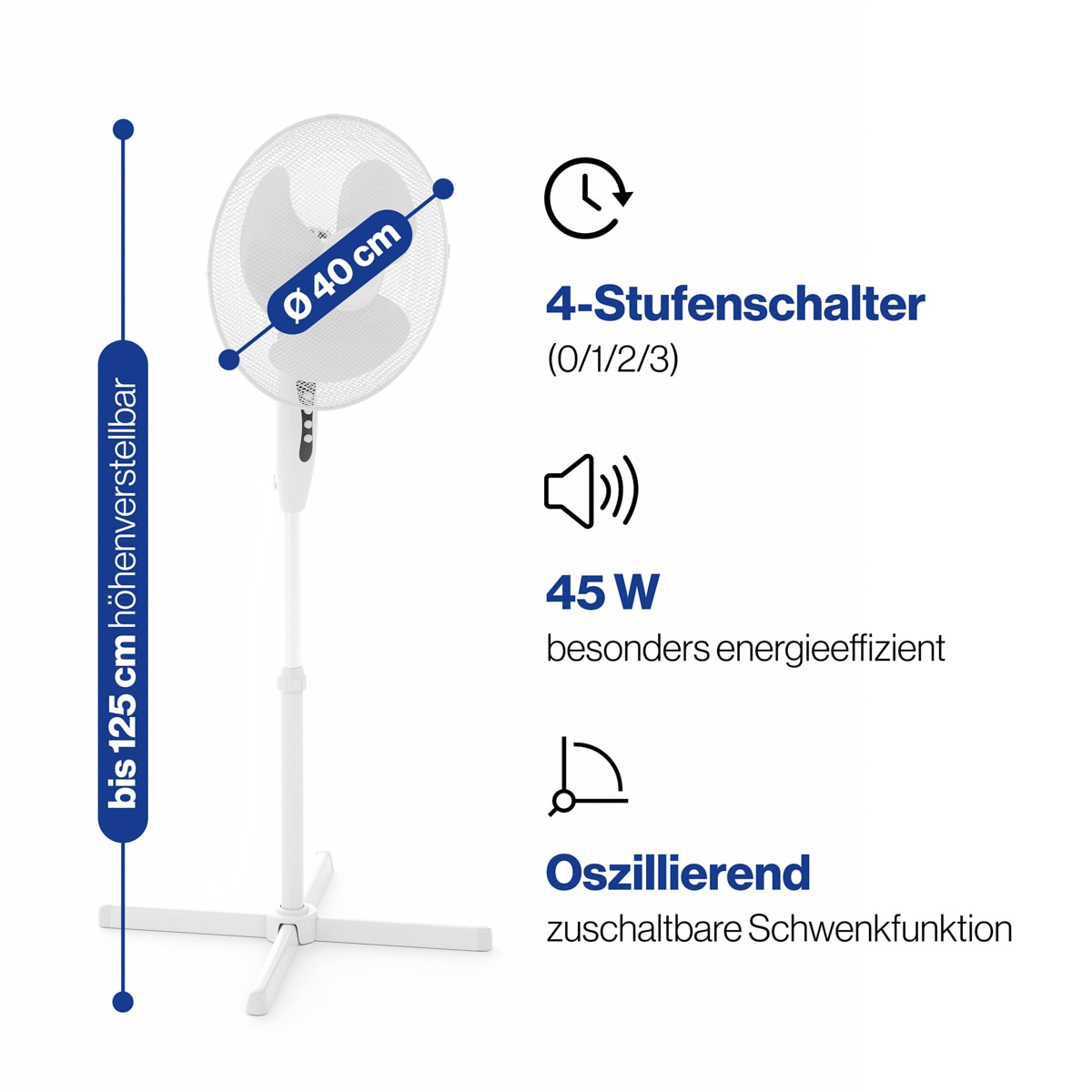 CLATRONIC Standventilator VL 3603 S, Ø 40cm, weiß, 3 Stufen, 50 W
