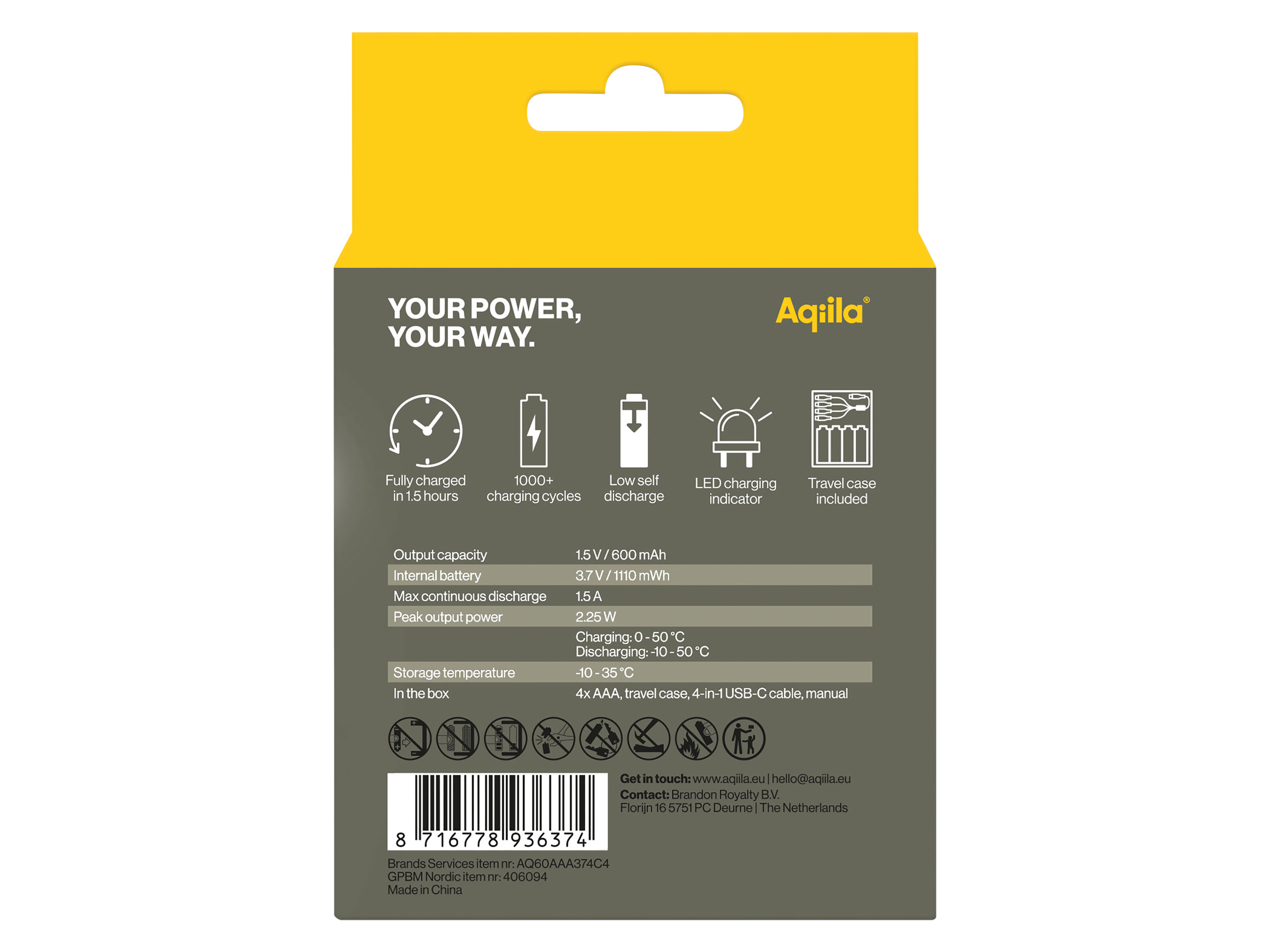 Li-lon-Akku AQILLA, AAA, USB-C, 1,5 V, 4er Pack