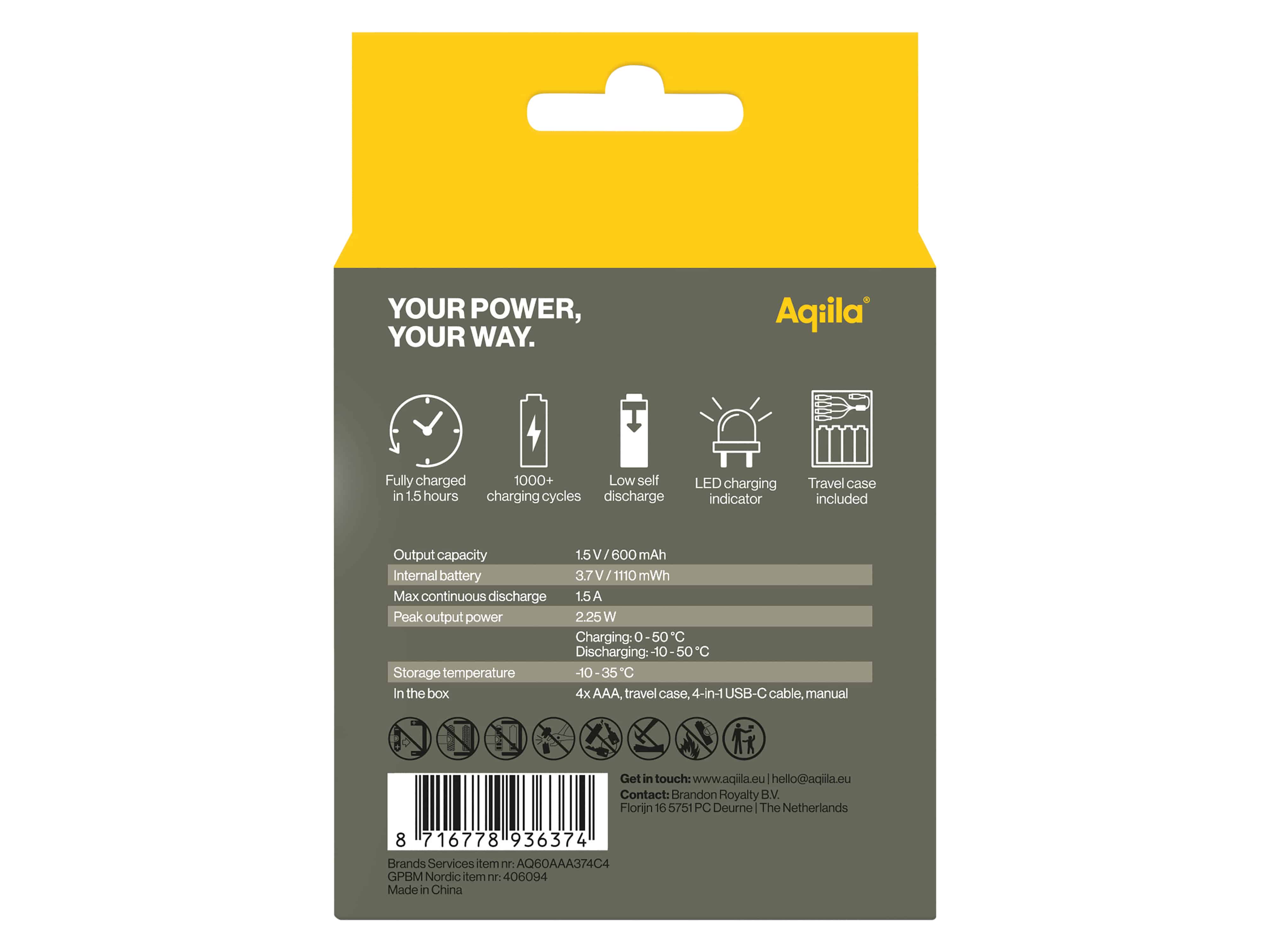 Li-lon-Akku AQILLA, AAA, USB-C, 1,5 V, 4er Pack