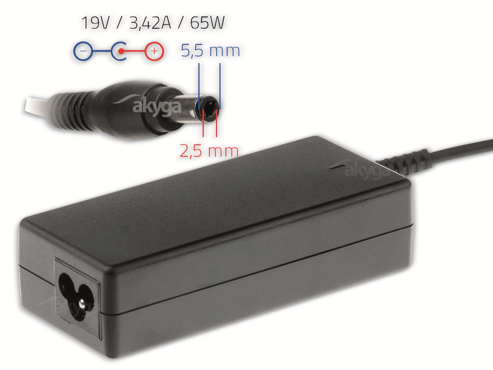 AKYGA Notebook-Netzteil AK-ND-01, 65 W, 19 V, 3,42 A AKYGA Notebook-Netzteil AK-ND-01, 65 W, 19 V, 3,42 A