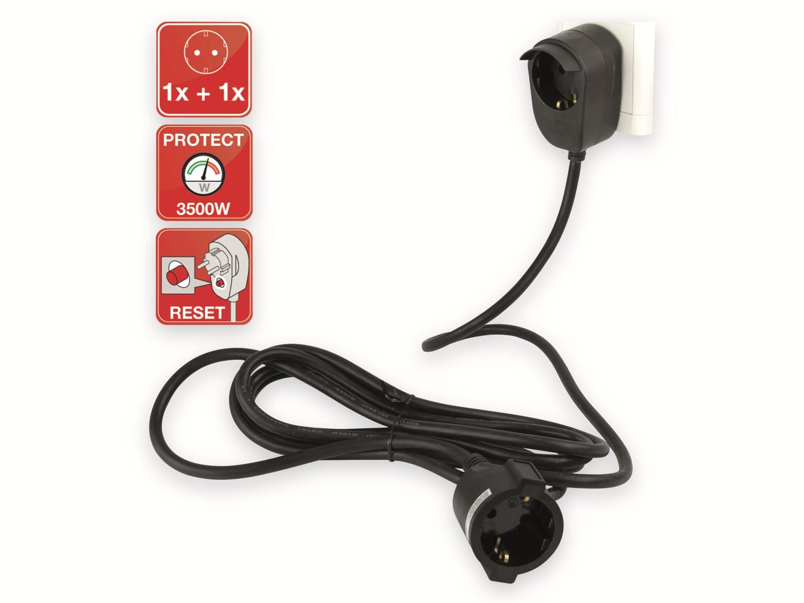 REV Schutzkontakt-Verlängerung, 3x 1,5 mm², 3 m, schwarz REV Schutzkontakt-Verlängerung, 3x 1,5 mm², 3 m, schwarz