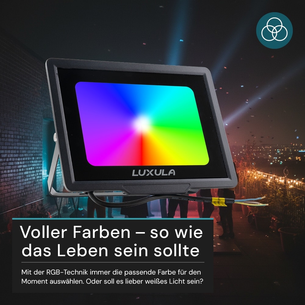 LUXULA RGB LED-Fluter LX400184, 100W, IP65, schwarz, mit Fernbedienung
