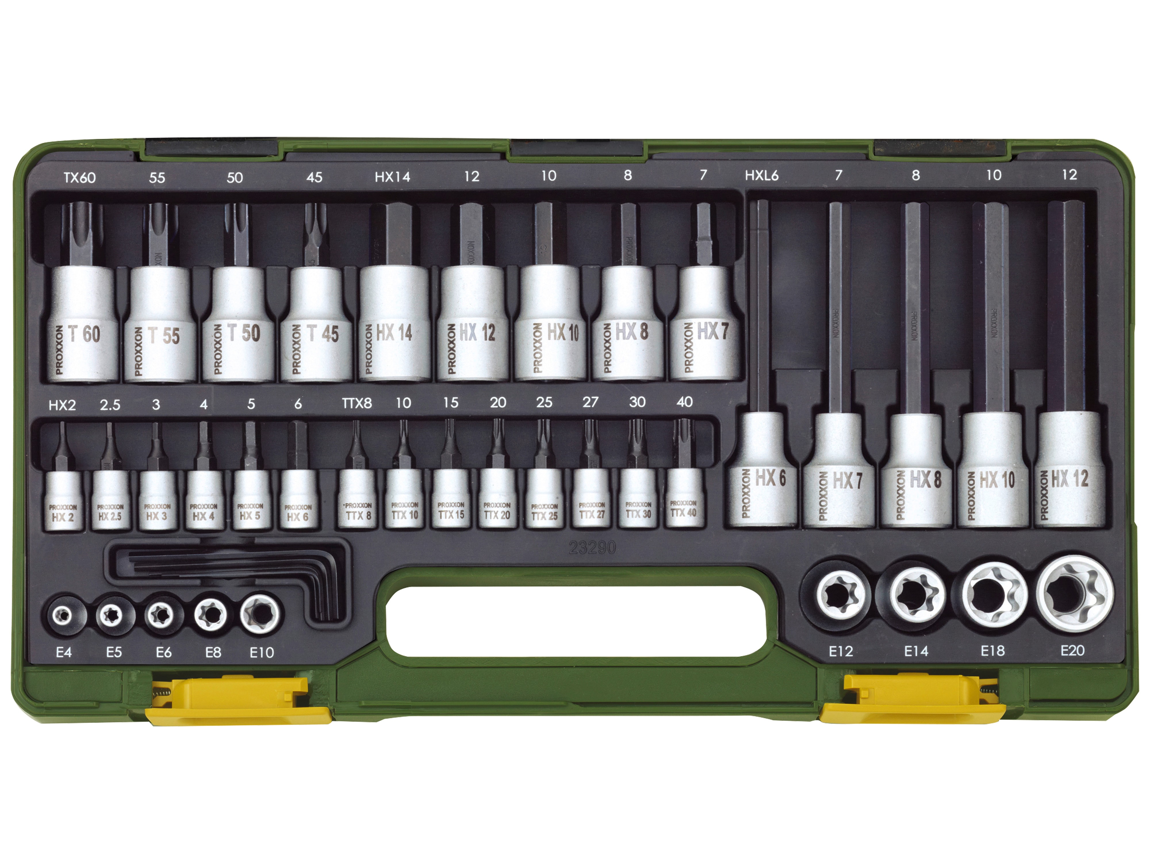 PROXXON Spezialsatz für TX- und Innensechskantschrauben, 23290, 1/4" + 1/2", 42-teilig