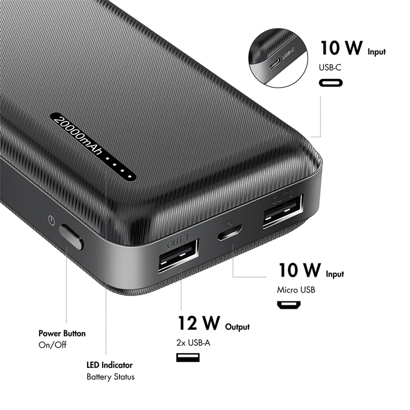 LOGILINK USB Powerbank PA0323, 20.000mAh, 3-fach, 2xUSB-A, 1xUSB-C, schwarz LOGILINK USB Powerbank PA0323, 20.000mAh, 3-fach, 2xUSB-A, 1xUSB-C, schwarz