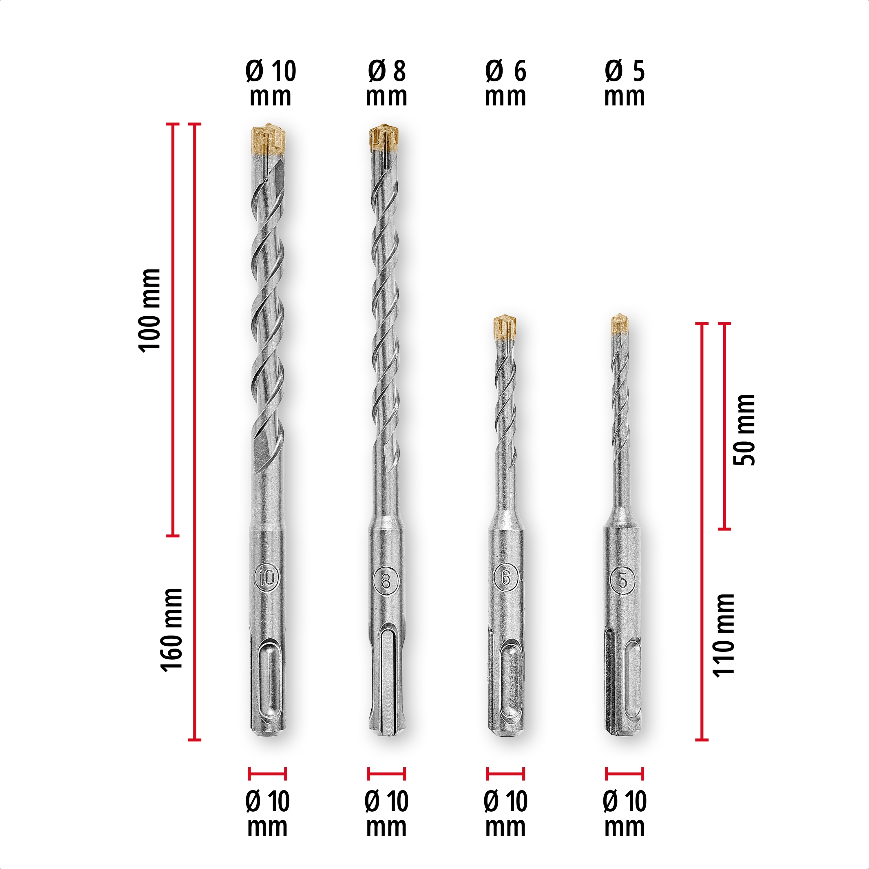 KWB SDS-Plus Hammerbohrer-Set, 268492, 110 mm + 160 mm, 4-teilig KWB SDS-Plus Hammerbohrer-Set, 268492, 110 mm + 160 mm, 4-teilig