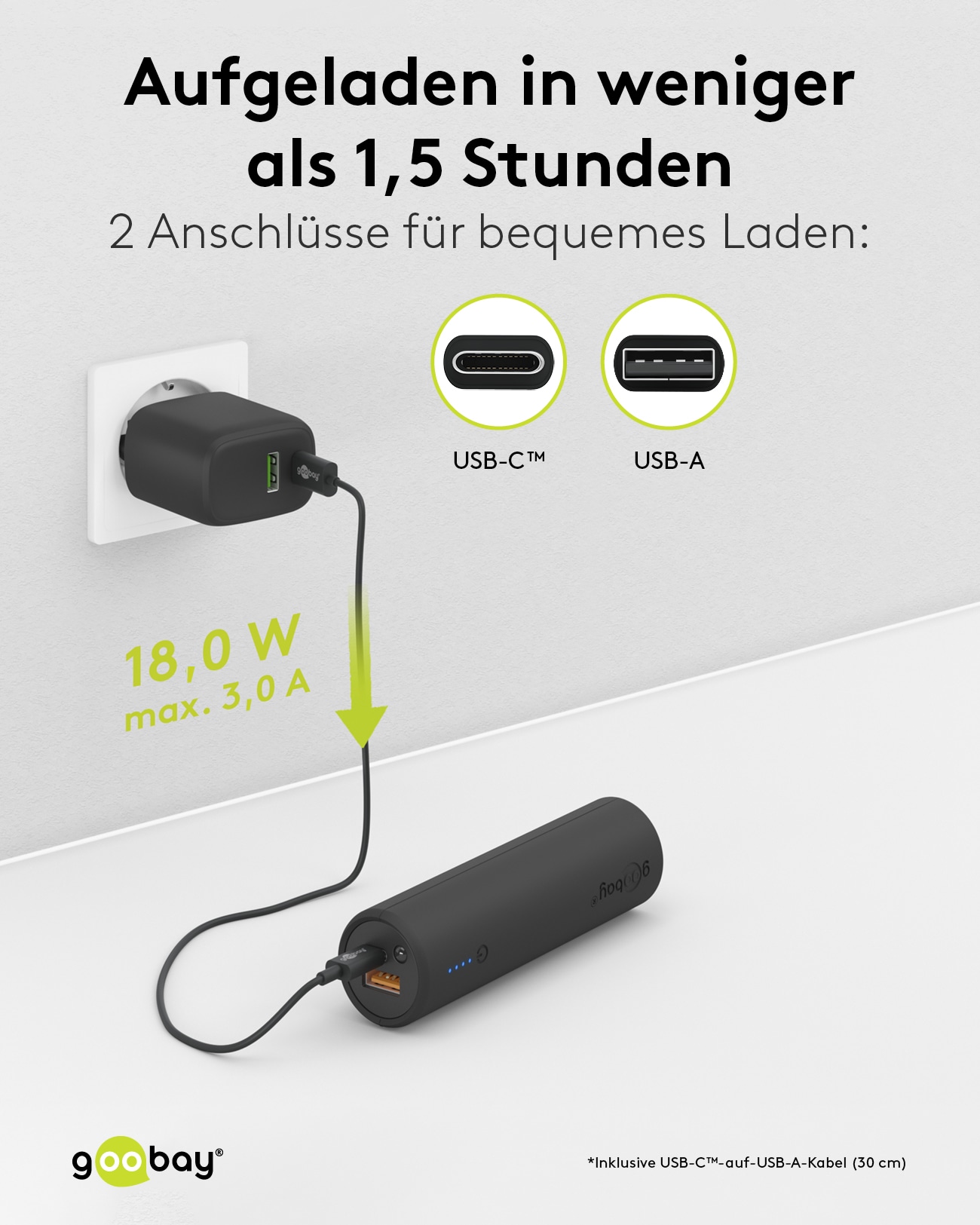 GOOBAY Bike Powerbank 60656, 5000mAh, QC/PD, mit Halterung