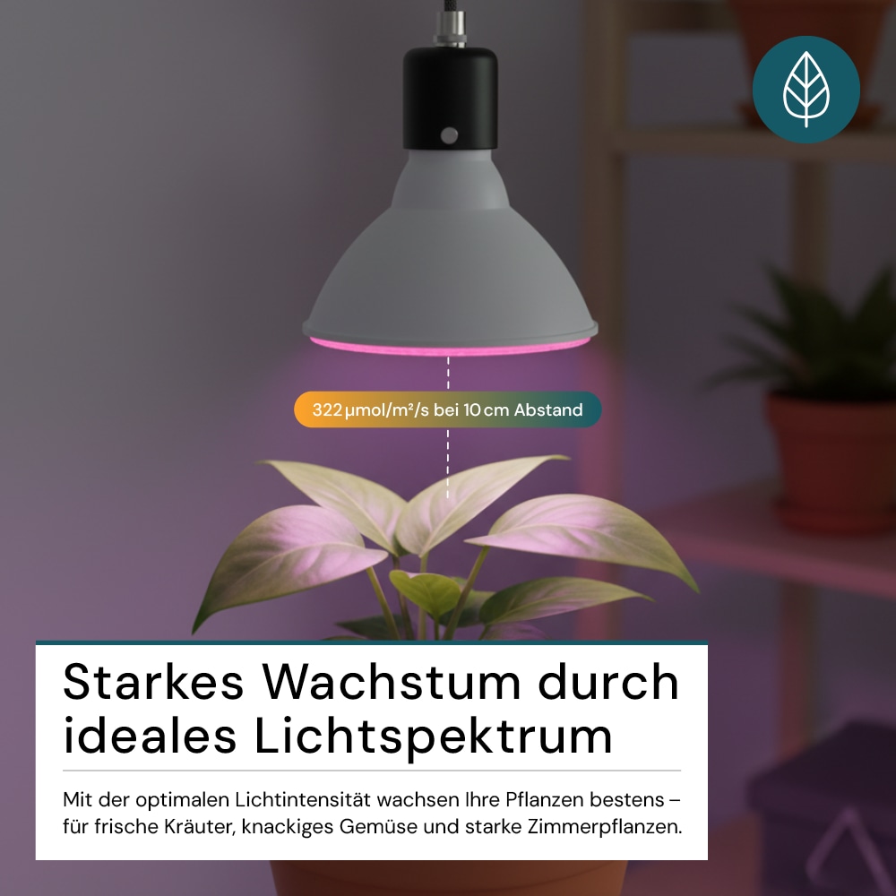 LUXULA LED-Pflanzenlampe, E27, 18W, 1200K, 580lm, warmweiß, IP20