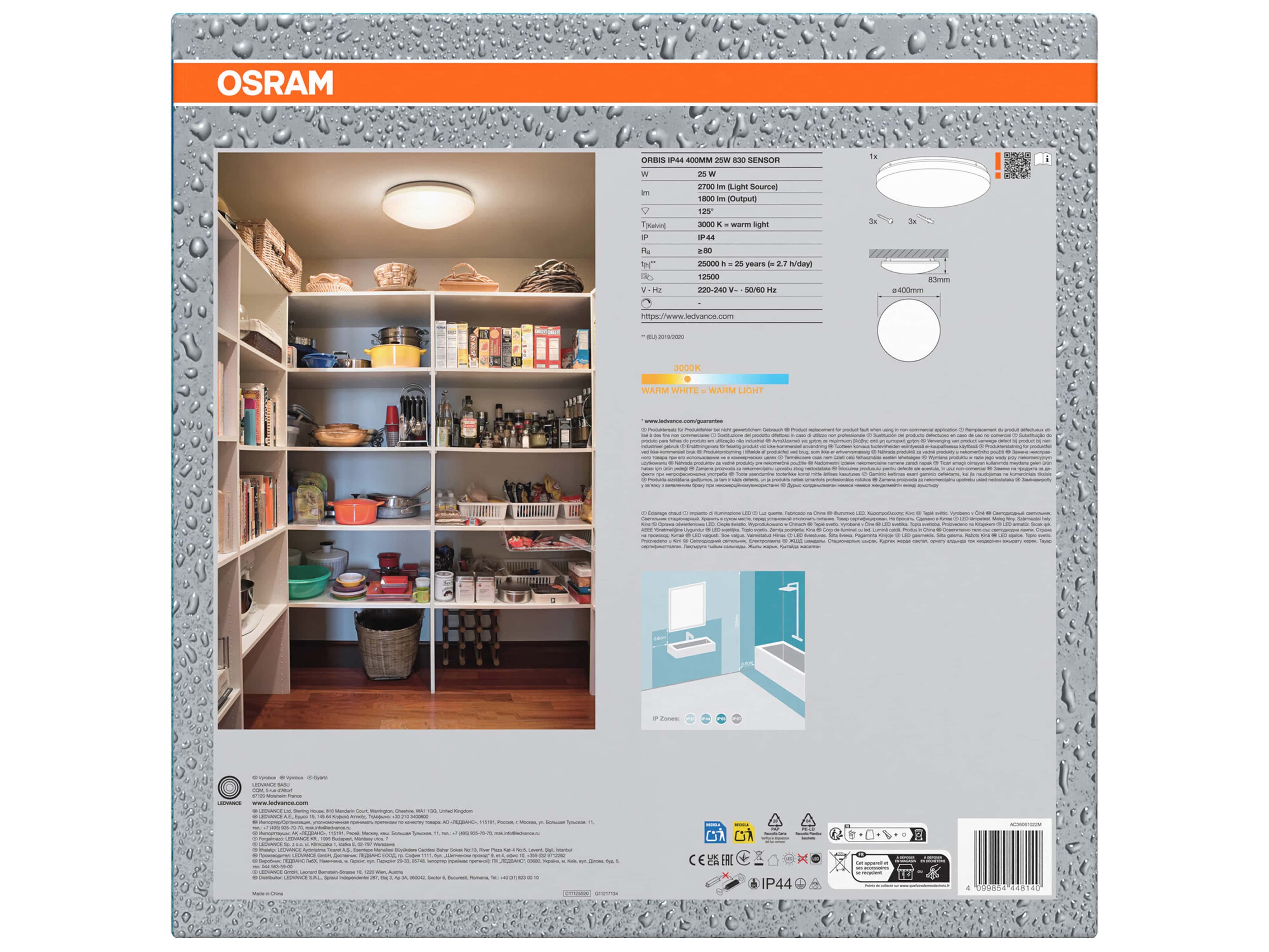 OSRAM LED-Deckenleuchte mit Sensor, 25 W, 1800 lm, 3000 K, IP44, Ø 0,4 m OSRAM LED-Deckenleuchte mit Sensor, 25 W, 1800 lm, 3000 K, IP44, Ø 0,4 m