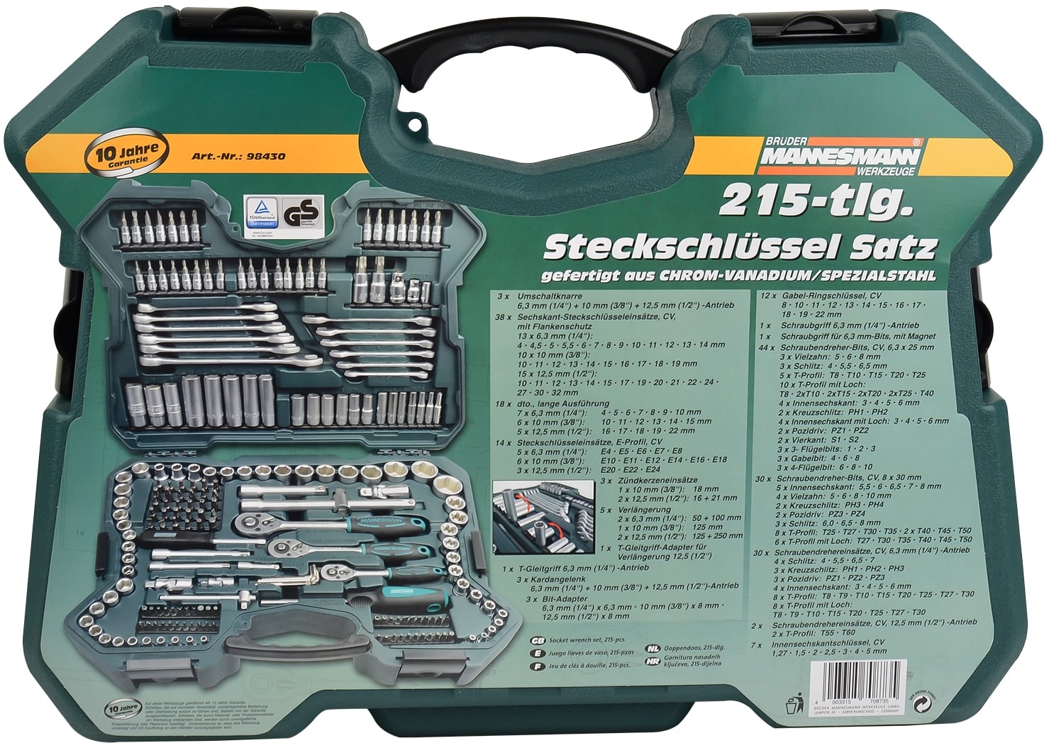 BRÜDER MANNESMANN Steckschlüssel-Satz, 215-tlg, 1/4"+3/8"+1/2"