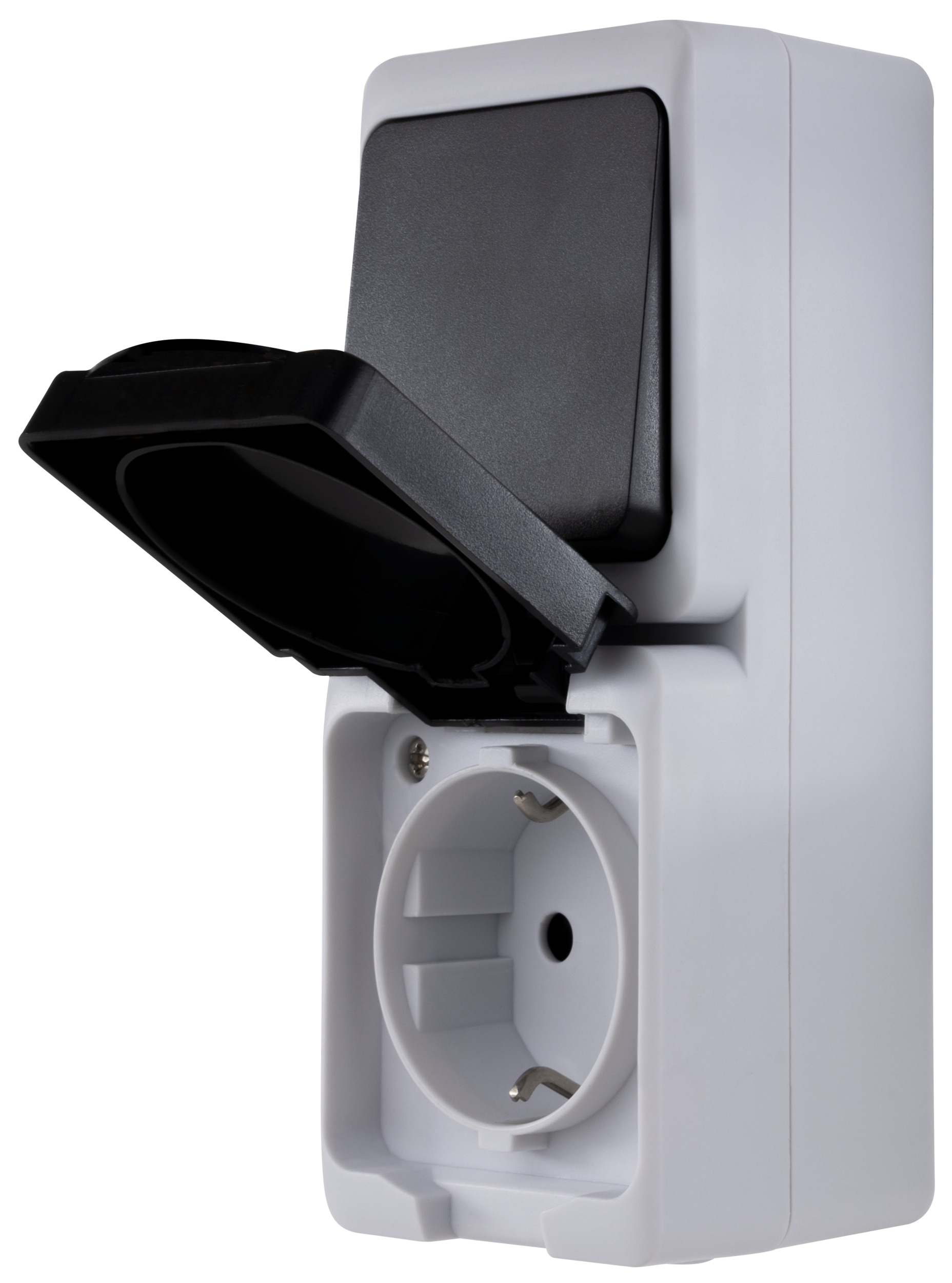 REV Feuchtraum-Steckdosenkombi AquaMini. Aufputz, Aus- u. Wechselschalter