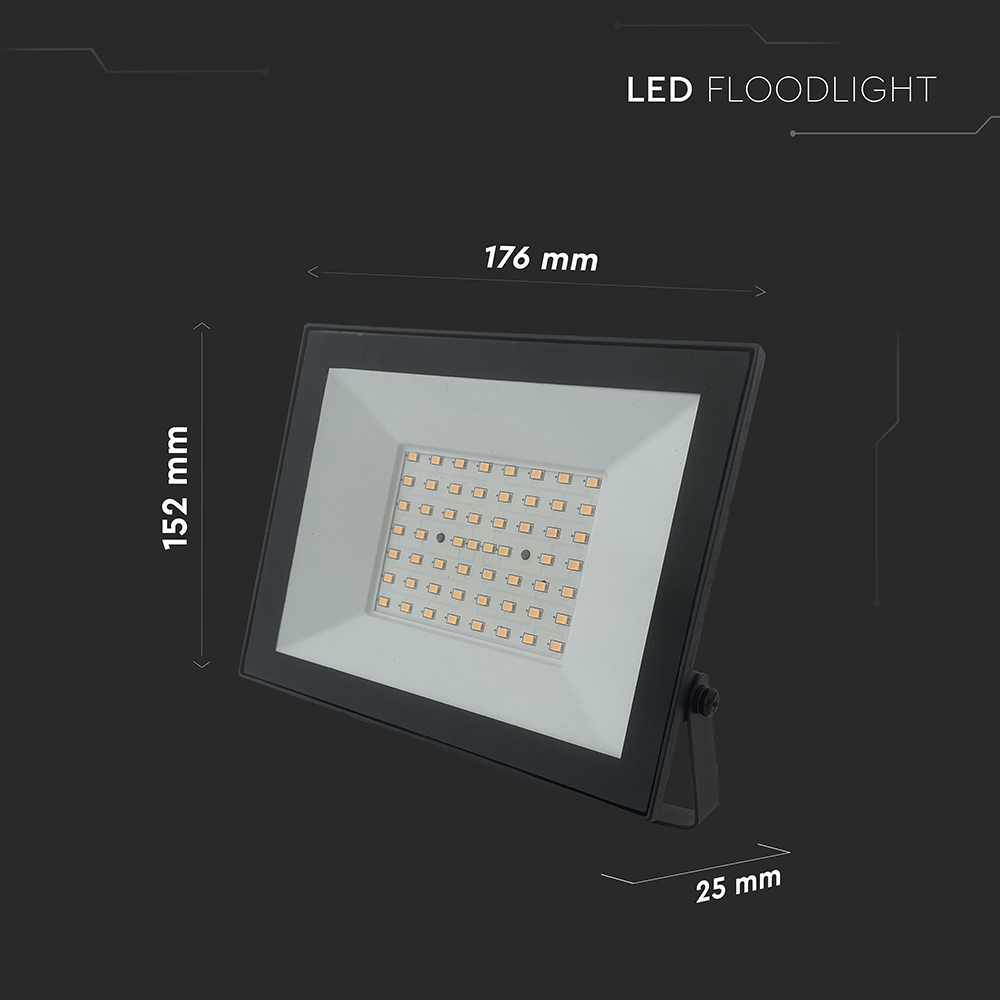 V-TAC LED-Fluter, VT-44054, 50 W, 3000 K, EEK: F, 4000 lm, warmweiß, IP65, schwarz