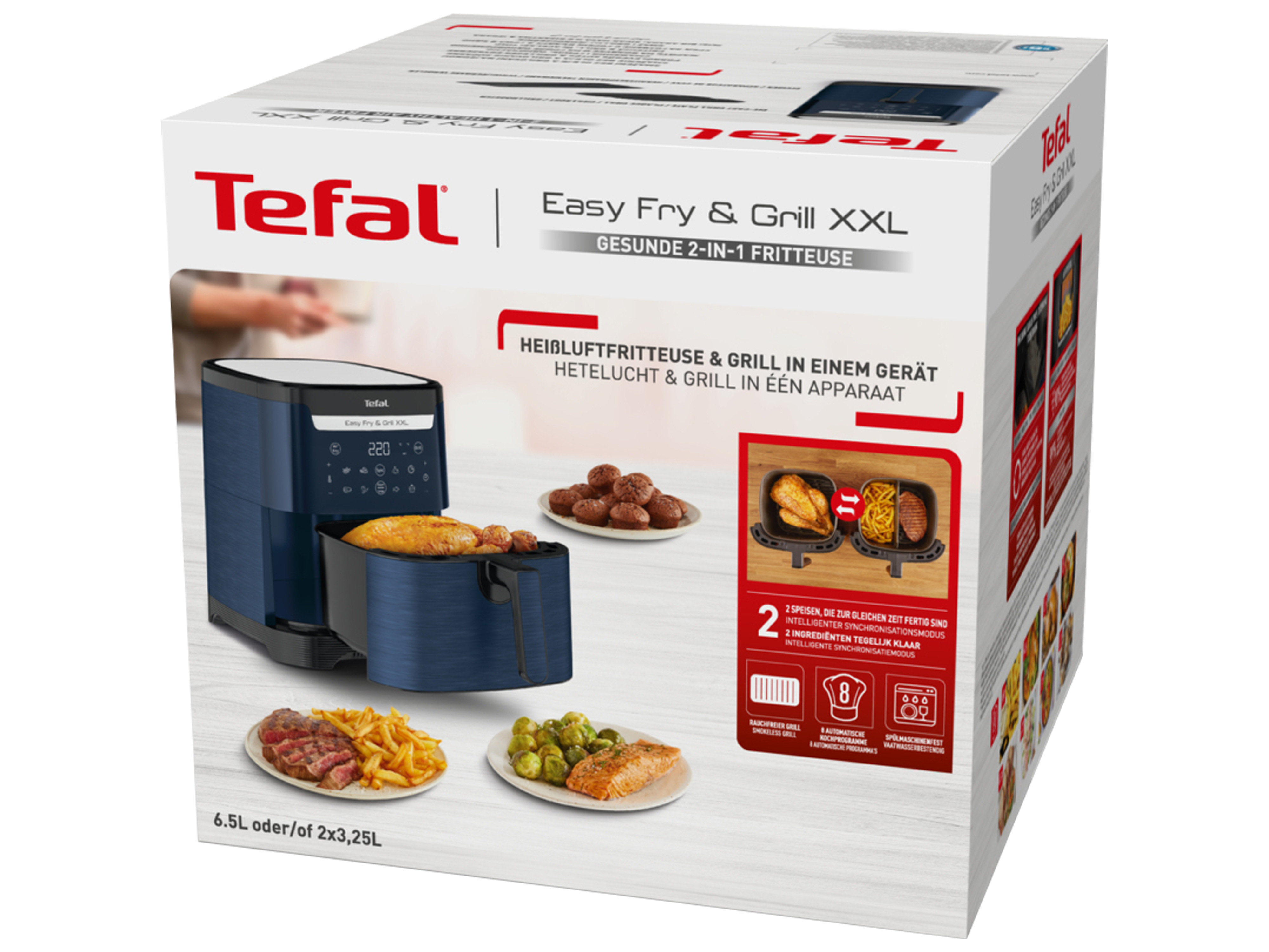 TEFAL Heißluftfritteuse Easy Fry & Grill, EY8014 XXL, 2 Zonen, 6,5 L, 1830W TEFAL Heißluftfritteuse Easy Fry & Grill, EY8014 XXL, 2 Zonen, 6,5 L, 1830W
