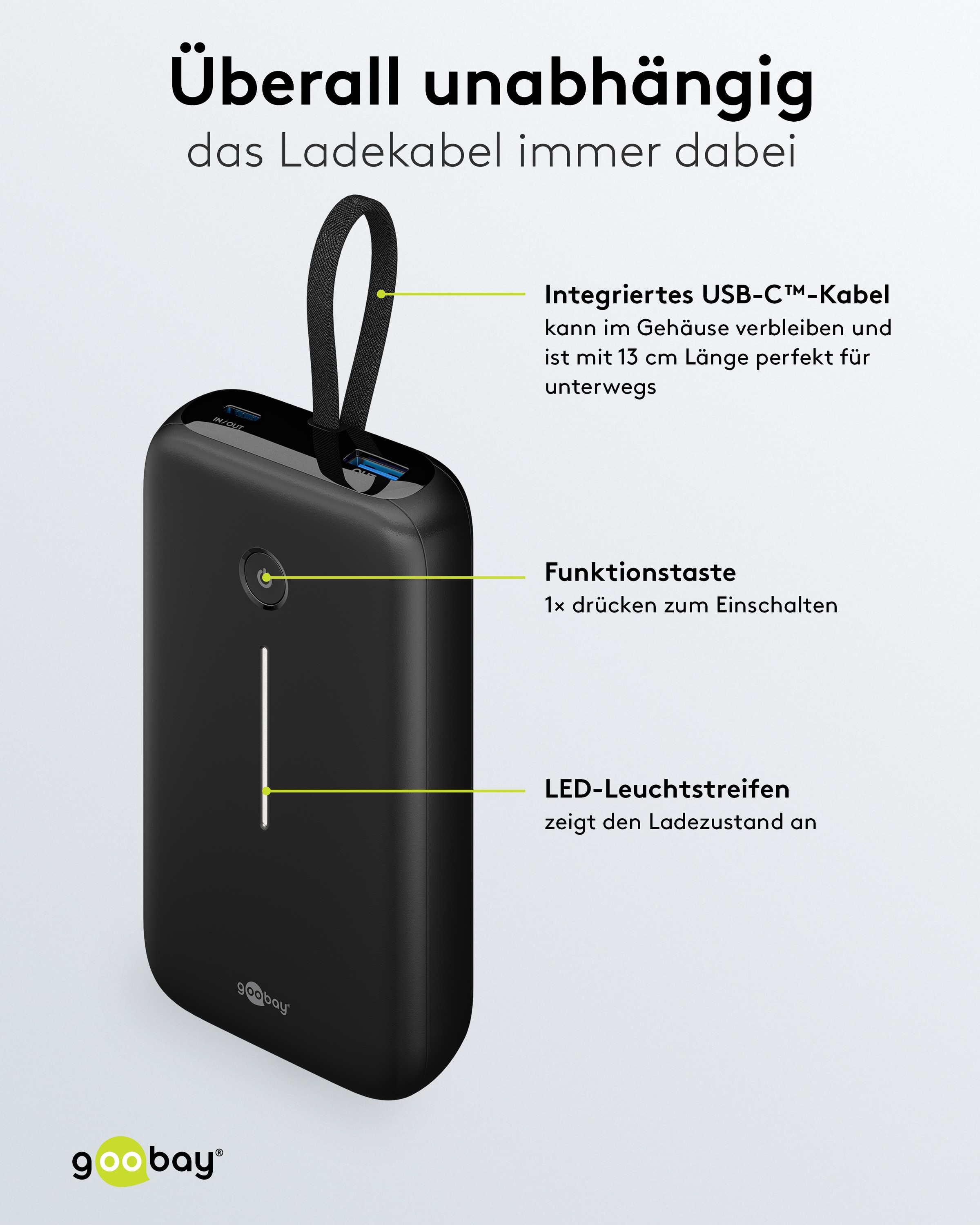 GOOBAY USB Powerbank 76252, 20.000mAh, 30 W, USB-A, 2x USB-C, schwarz