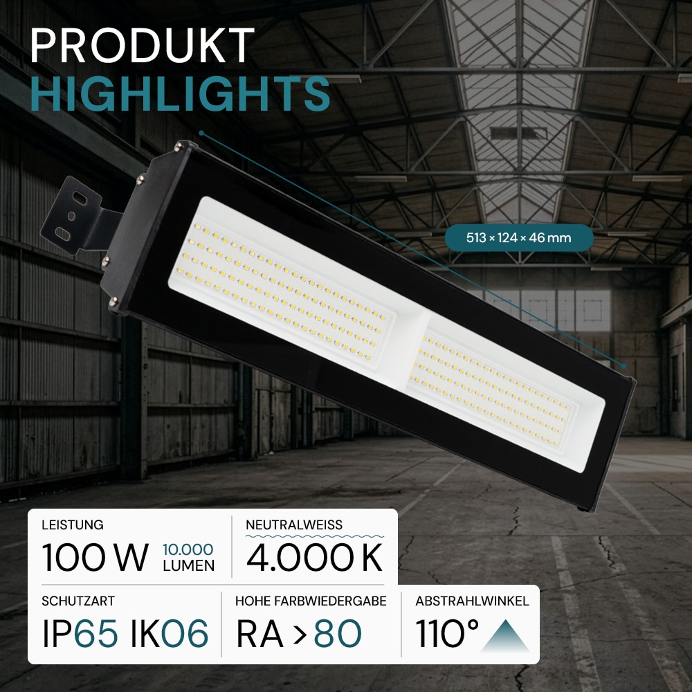 LUXULA LED-Hallenleuchte LX500141, HighBay, linear, 100W, 10000lm, 4000K
