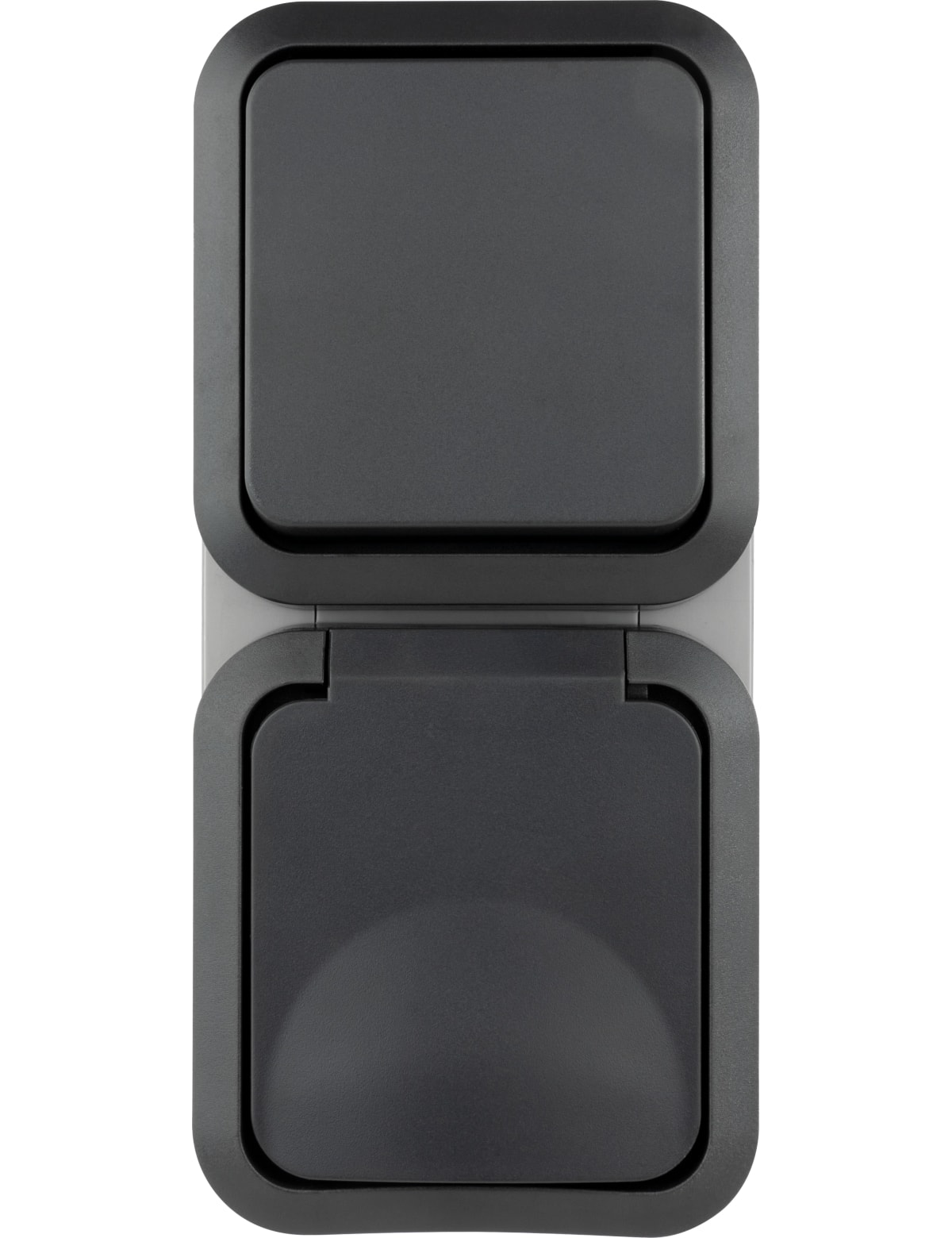 REV Feuchtraum-Kombination, Steckdose & Wechselschalter AquaStorm, AP, grau, senkrecht REV Feuchtraum-Kombination, Steckdose & Wechselschalter AquaStorm, AP, grau, senkrecht