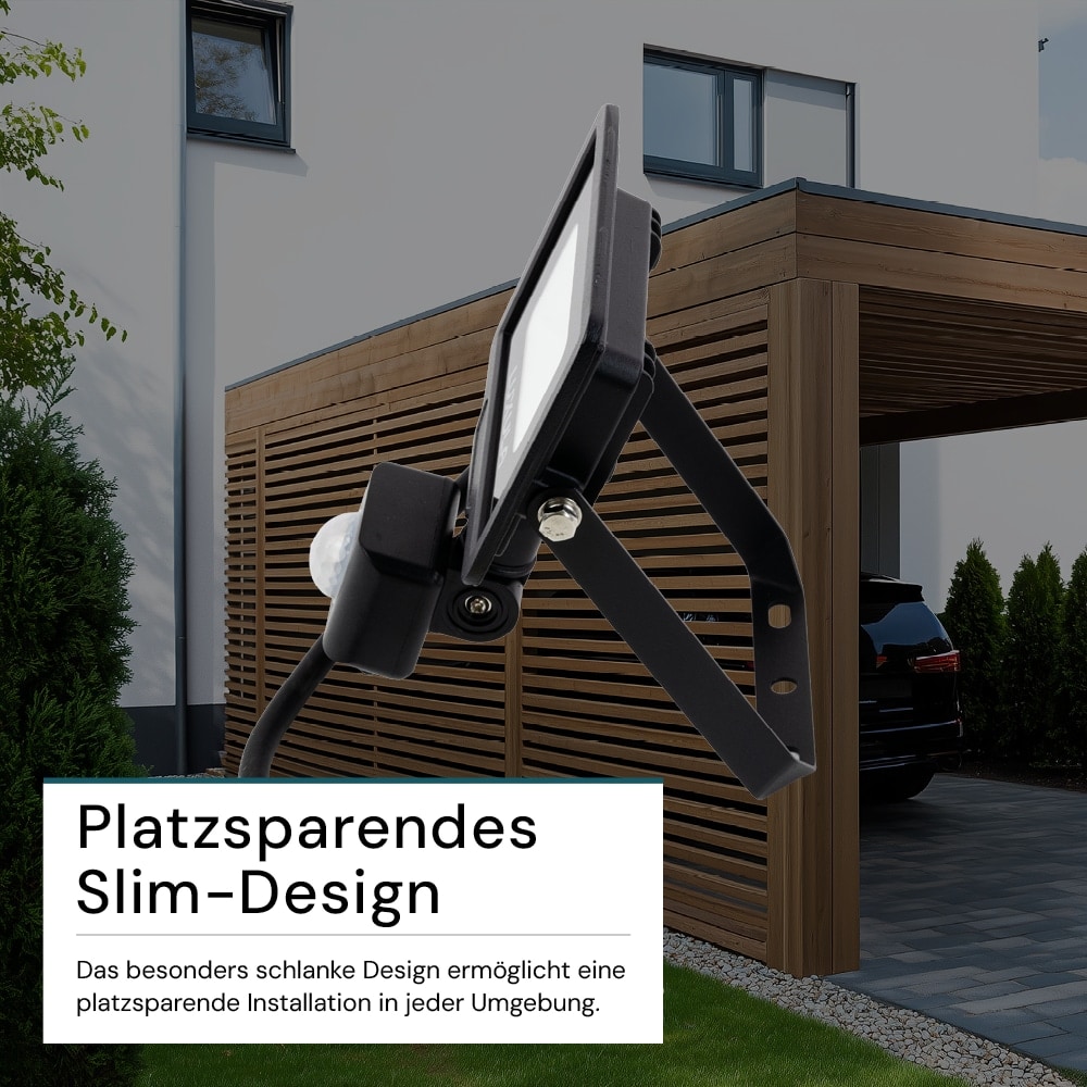 LUXULA LED-Fluter mit Bewegungsmelder, 10W, 1000lm, 4000K, Schwarz, IP65, 350° Erfassungsbereich LUXULA LED-Fluter mit Bewegungsmelder, EEK: F, 10W, 1000lm, 4000K, schwarz