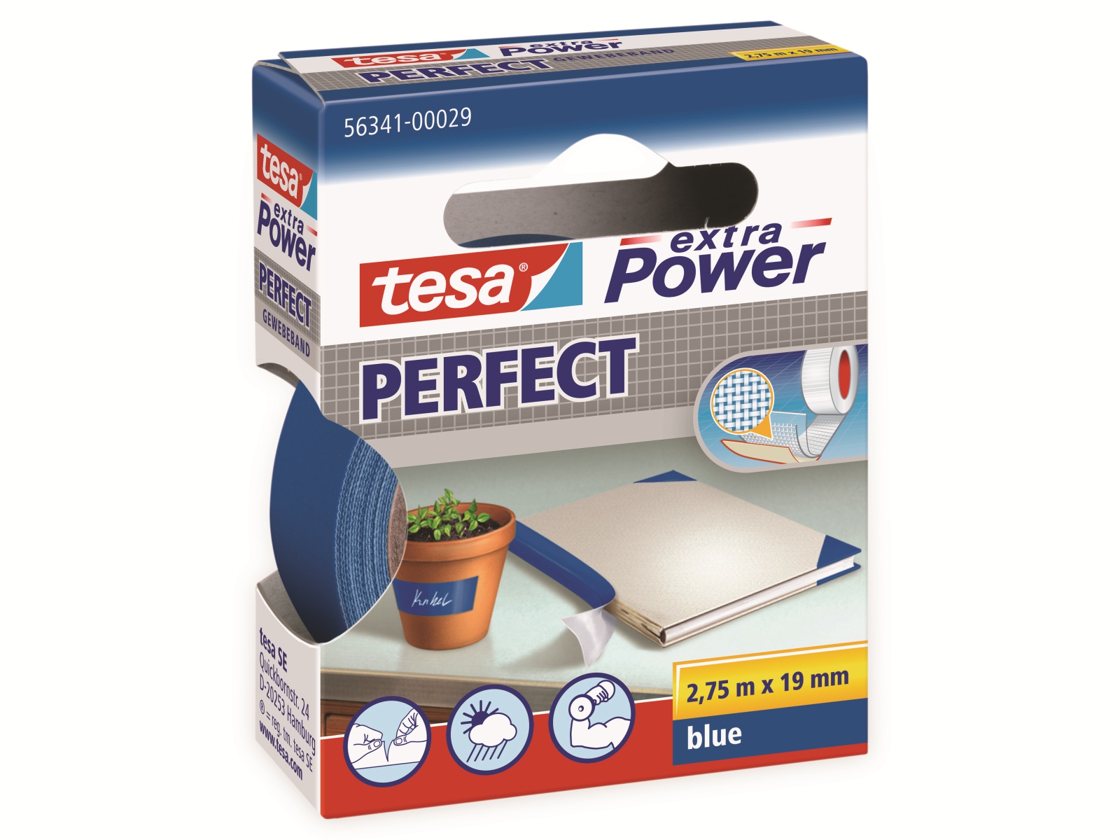 TESA extra Power® Perfect Gewebeband, blau, 2,75m:19mm, 56341-00029-03 TESA extra Power® Perfect Gewebeband, blau, 2,75m:19mm, 56341-00029-03