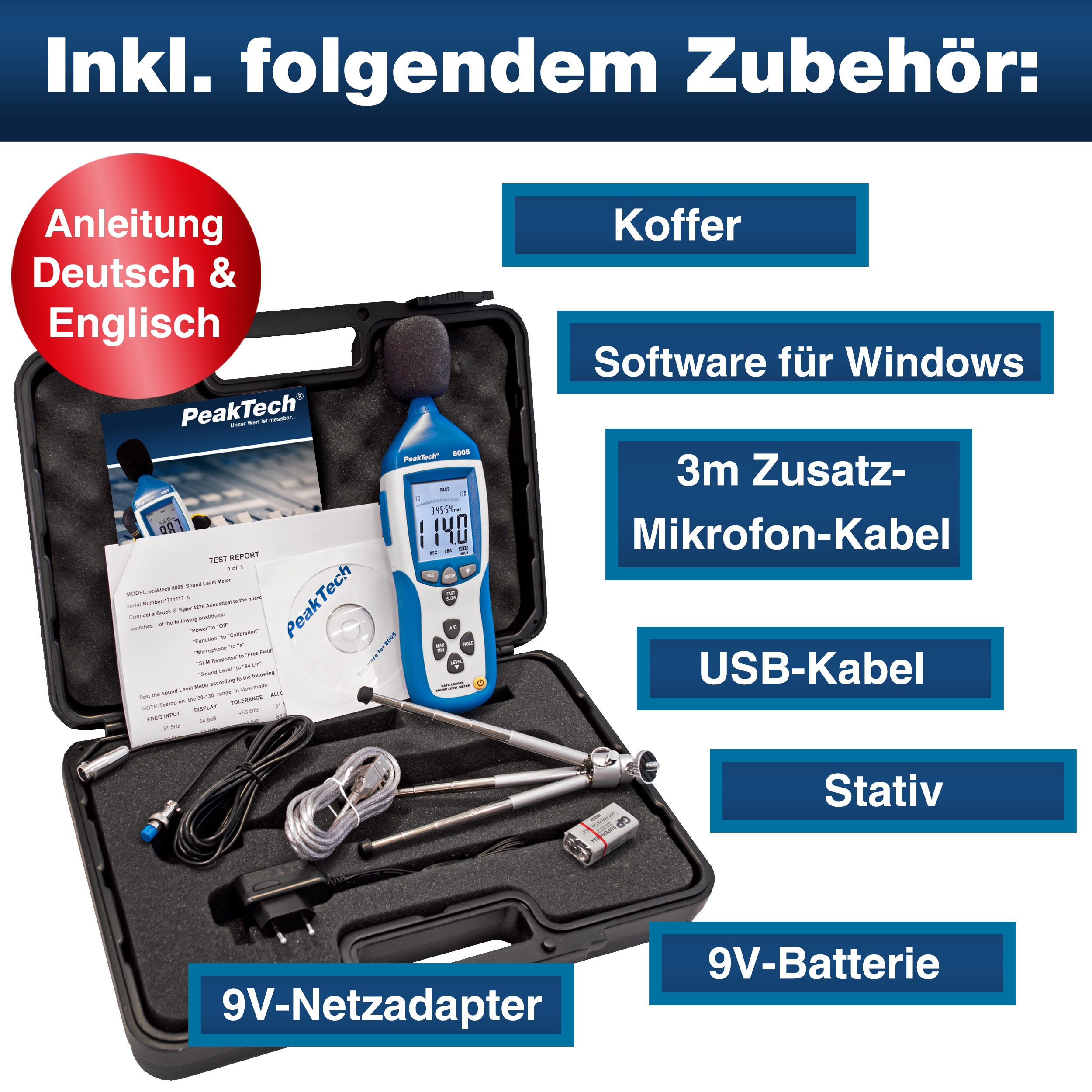 PEAKTECH Schallpegelmessgerät, P 8005, mit Datenlogger