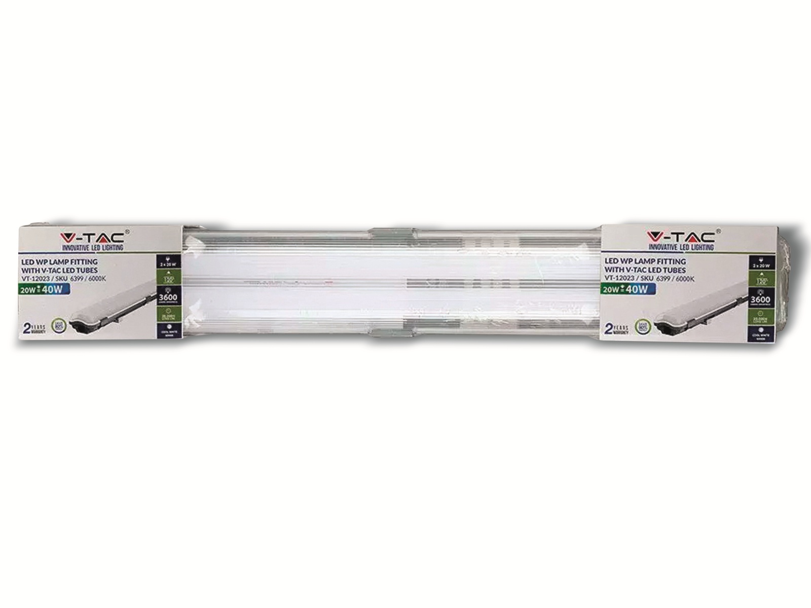 V-TAC LED-Feuchtraum-Wannenleuchte VT-12023 (6399), 2x 18 W, 6400K