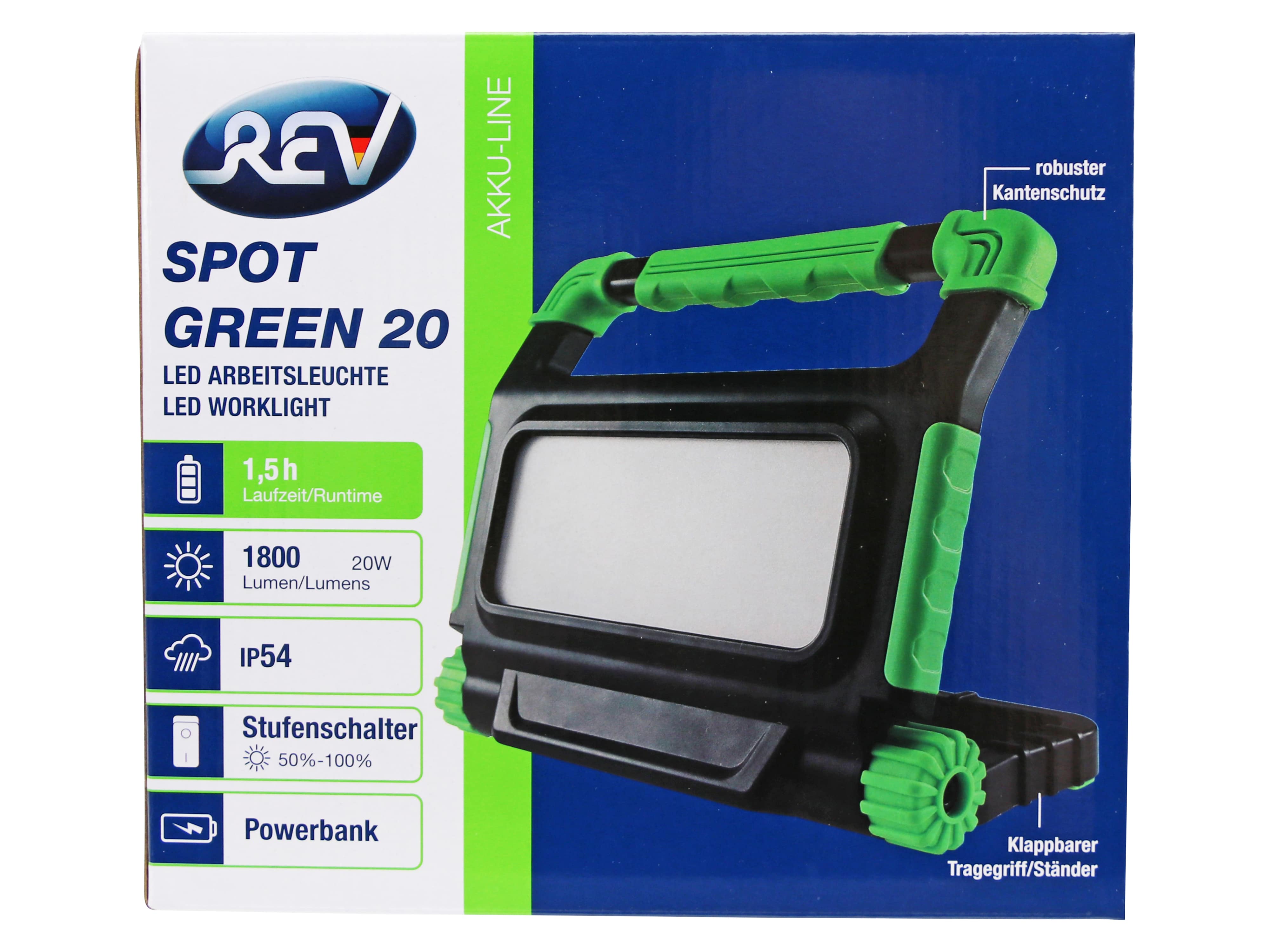 LED Arbeitsleuchte Spot Green 20, 20W, 6500K, 1800lm, tageslichtweiß, IP54, schwarz/grün