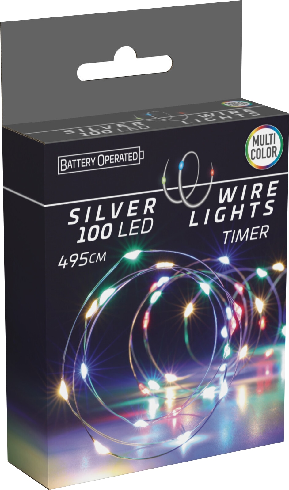 LED-Lichterkette Draht 100 LEDs, bunt, Batteriebetrieb, IP20, Innen, Timer
