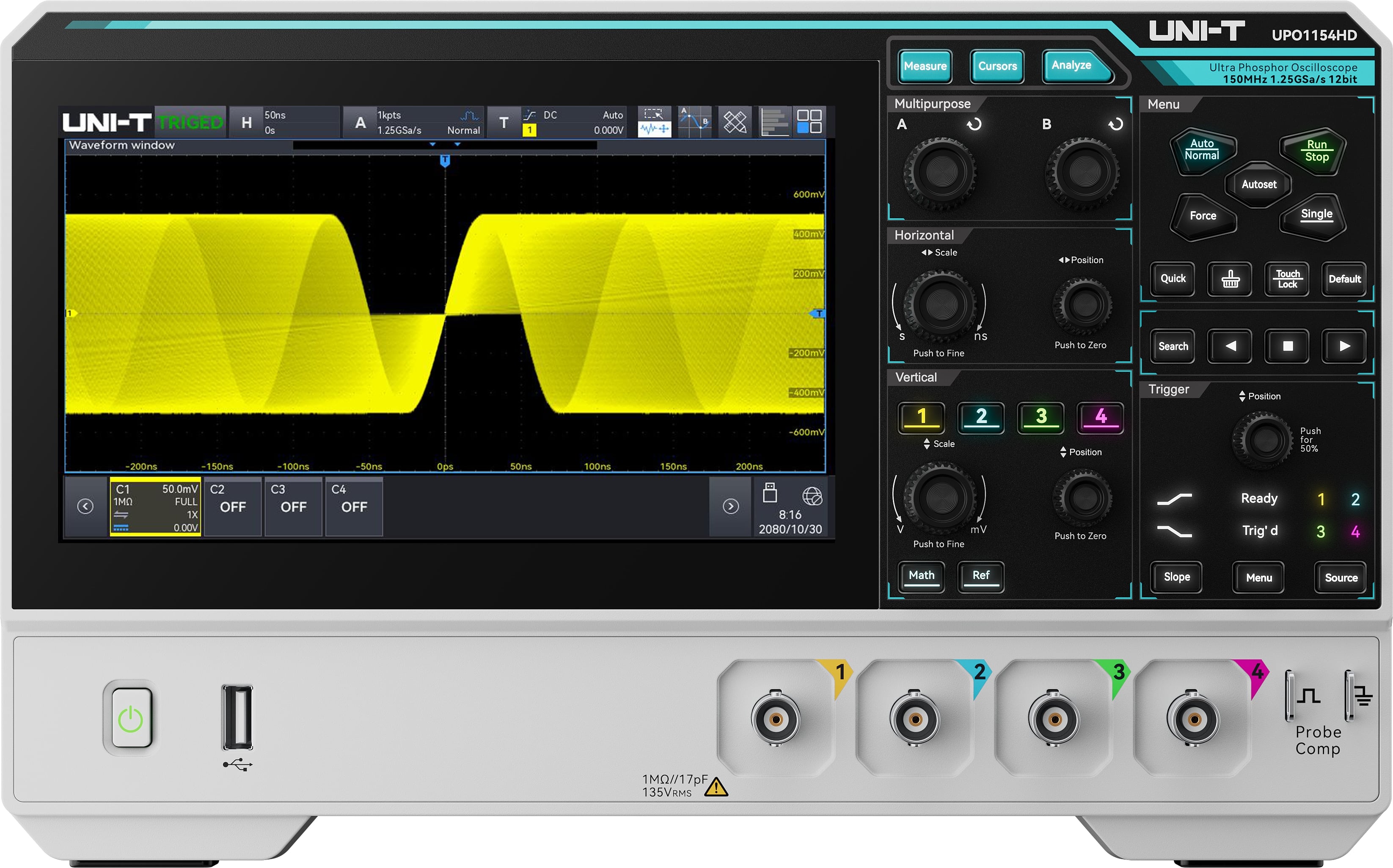 UNI-T Oszilloskop UPO1154HD, 4 Kanäle, 1,25 GS/s, 150 MHz