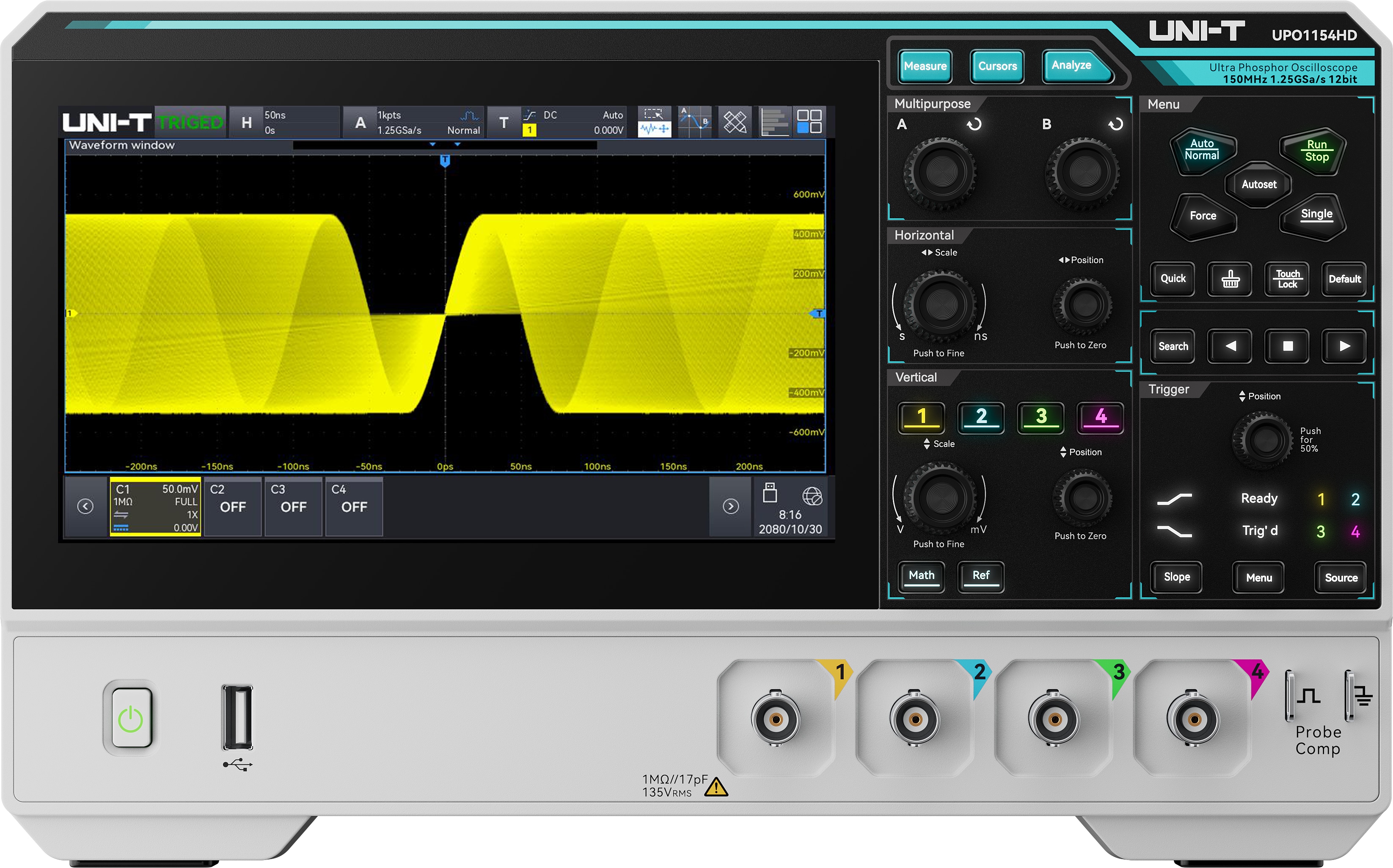 UNI-T Oszilloskop UPO1154HD, 4 Kanäle, 1,25 GS/s, 150 MHz