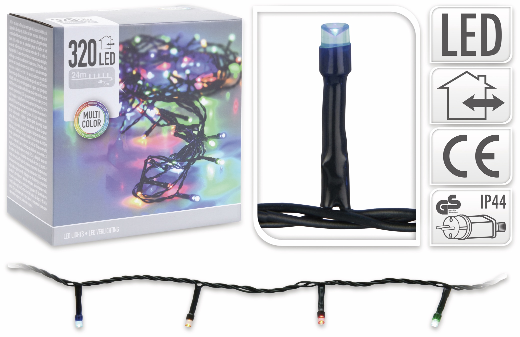 LED-Lichterkette, 320 LEDs, bunt, 230V~, IP44, Innen/Außen LED-Lichterkette, 320 LEDs, bunt, 230V~, IP44, Innen/Außen